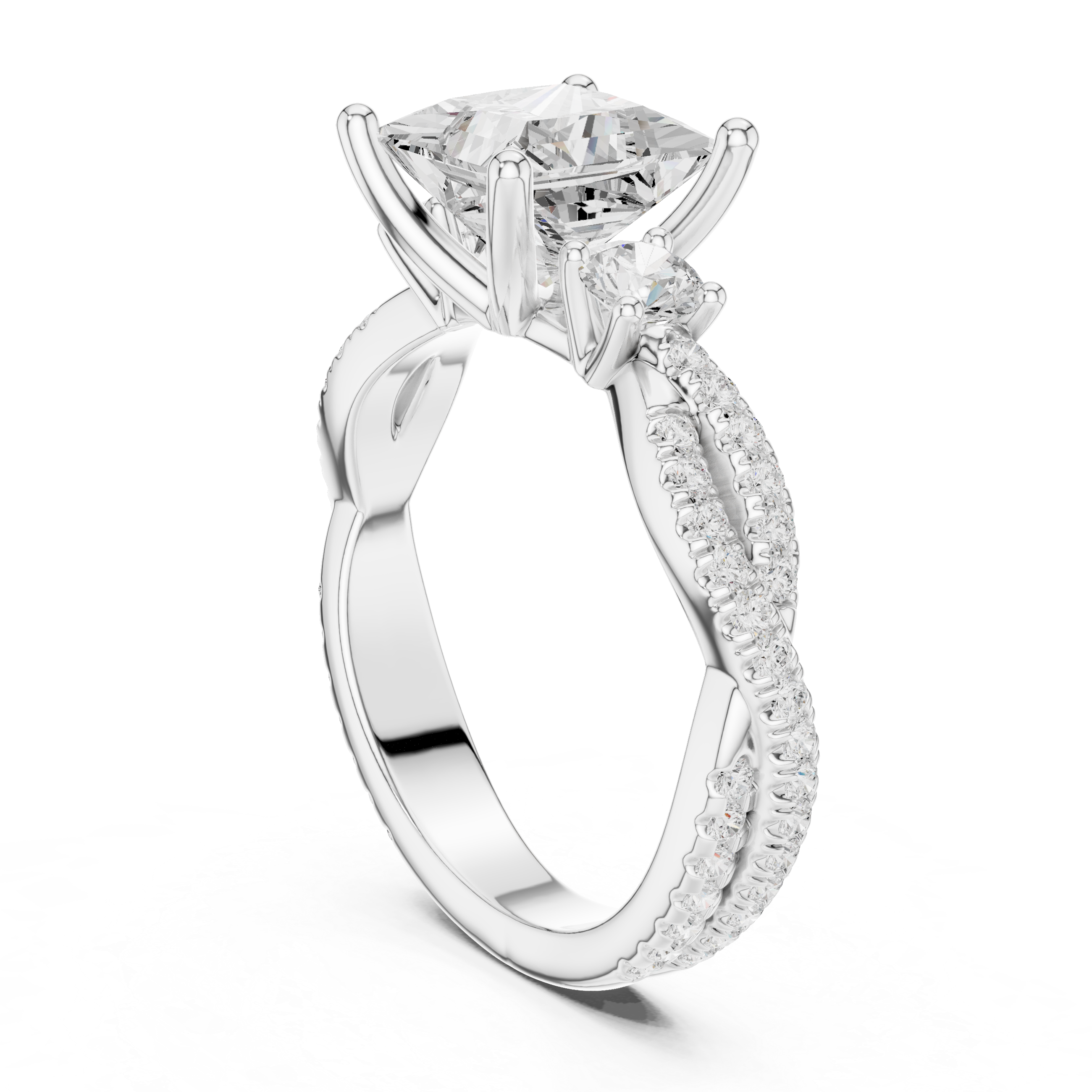 Princess Cut Diamond Twisted Pavé Engagement Ring
