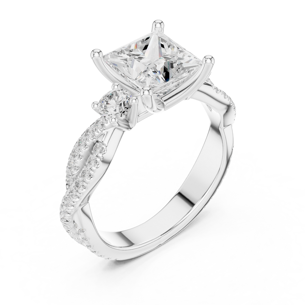 2.78 CT Princess Cut Three Stone Twisted Diamond Engagement Ring