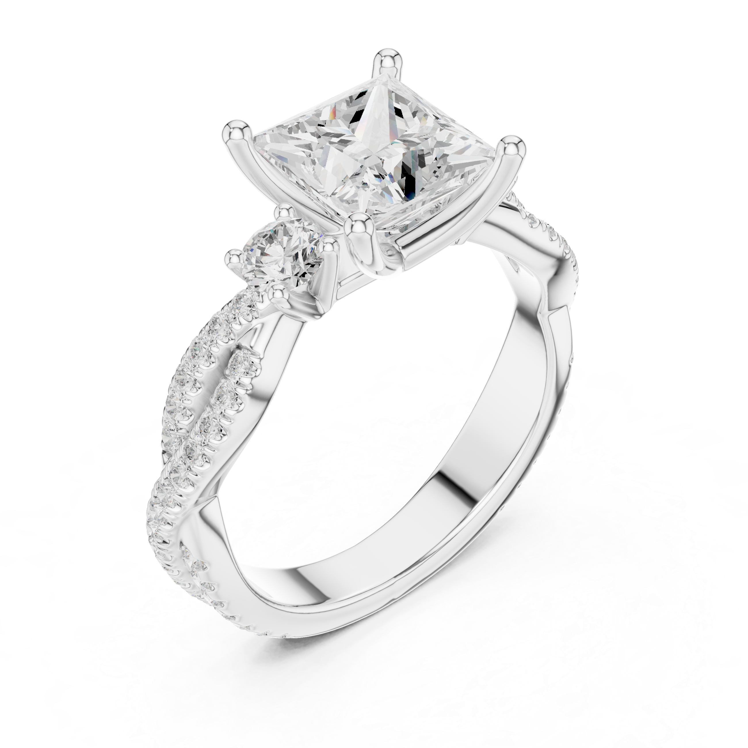 Princess Cut Diamond Twisted Pavé Engagement Ring