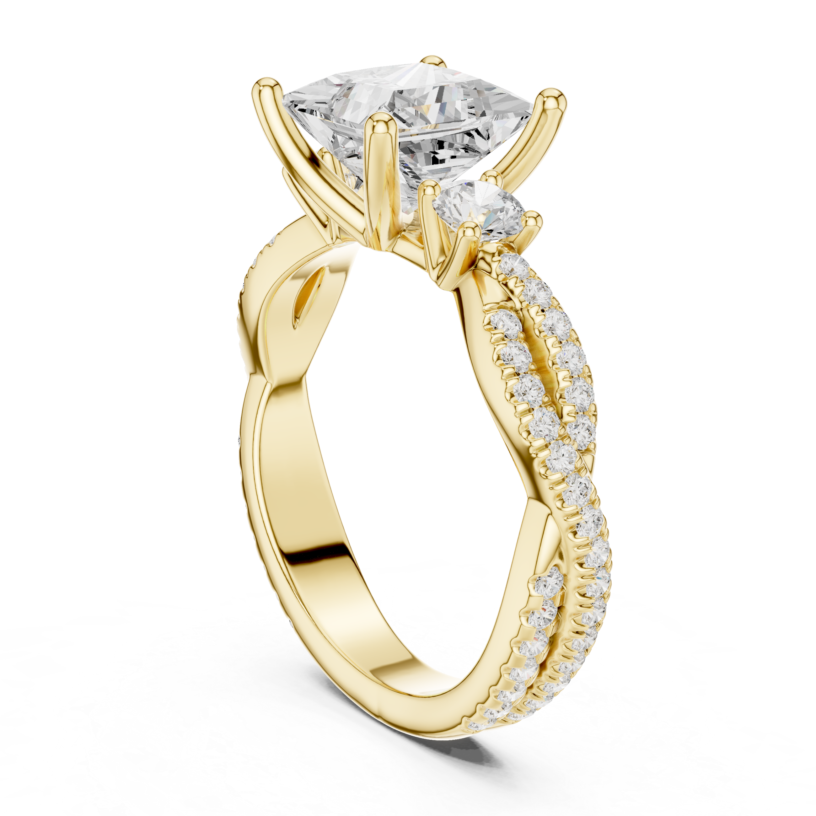 2.78 CT Princess Cut Three Stone Twisted Diamond Engagement Ring