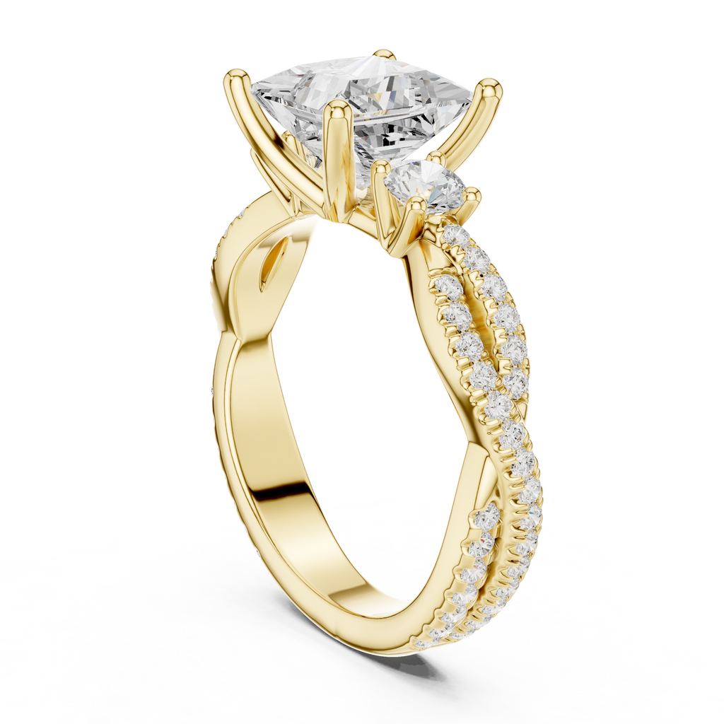 Princess Cut Diamond Twisted Pavé Engagement Ring