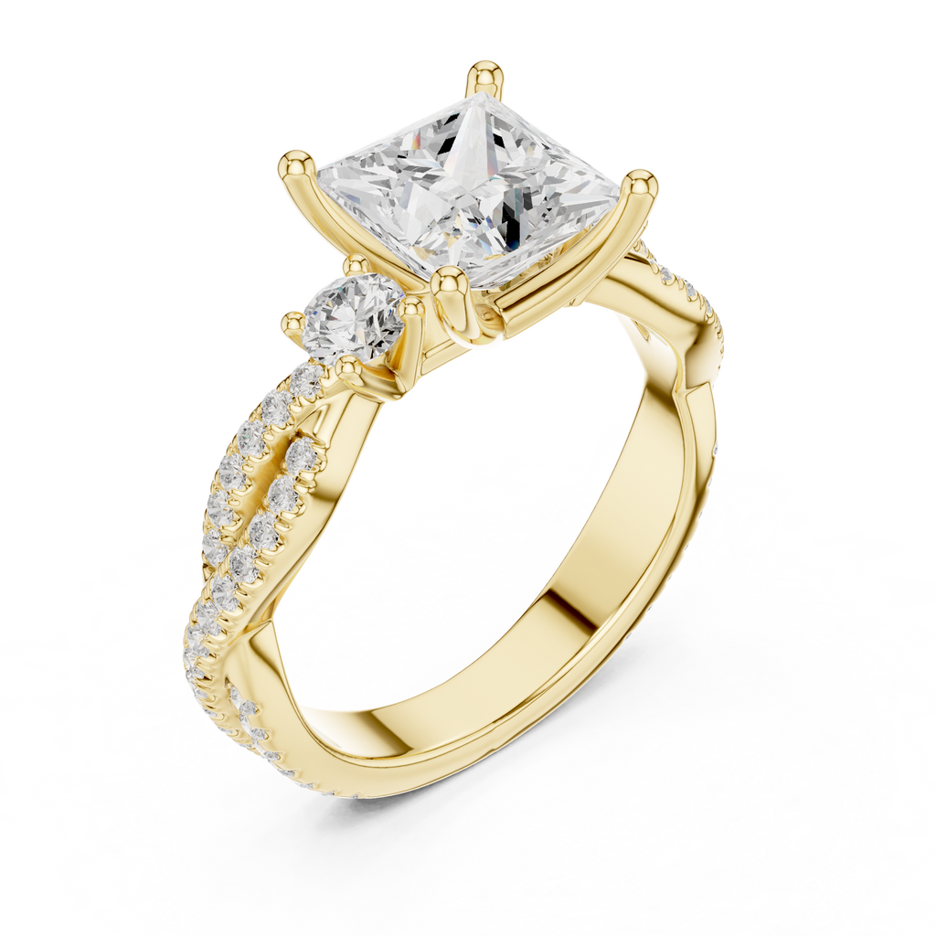 2.78 CT Princess Cut Three Stone Twisted Diamond Engagement Ring