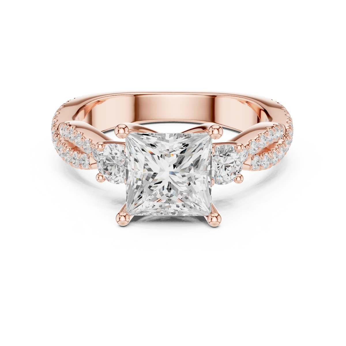 Princess Cut Three Stone Twisted Diamond Engagement Ring – view 5 of 12, lab grown diamond ring | Jewelix Atelier