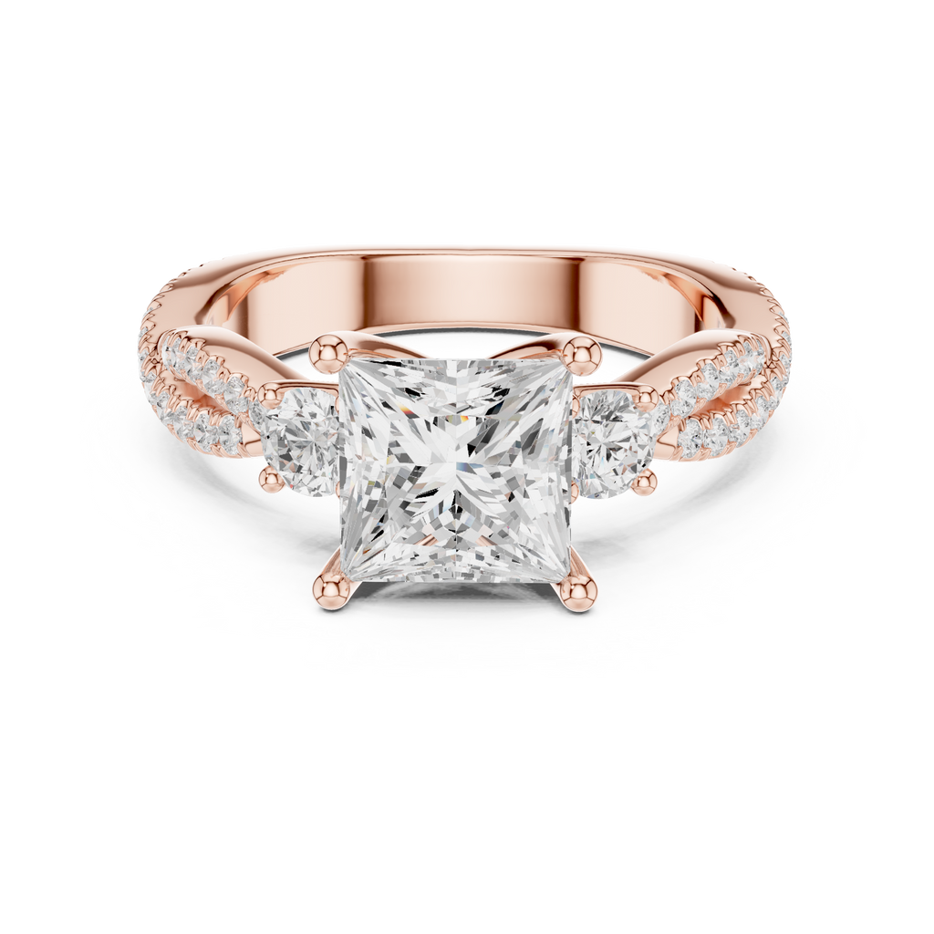 Princess Cut Diamond Twisted Pavé Engagement Ring