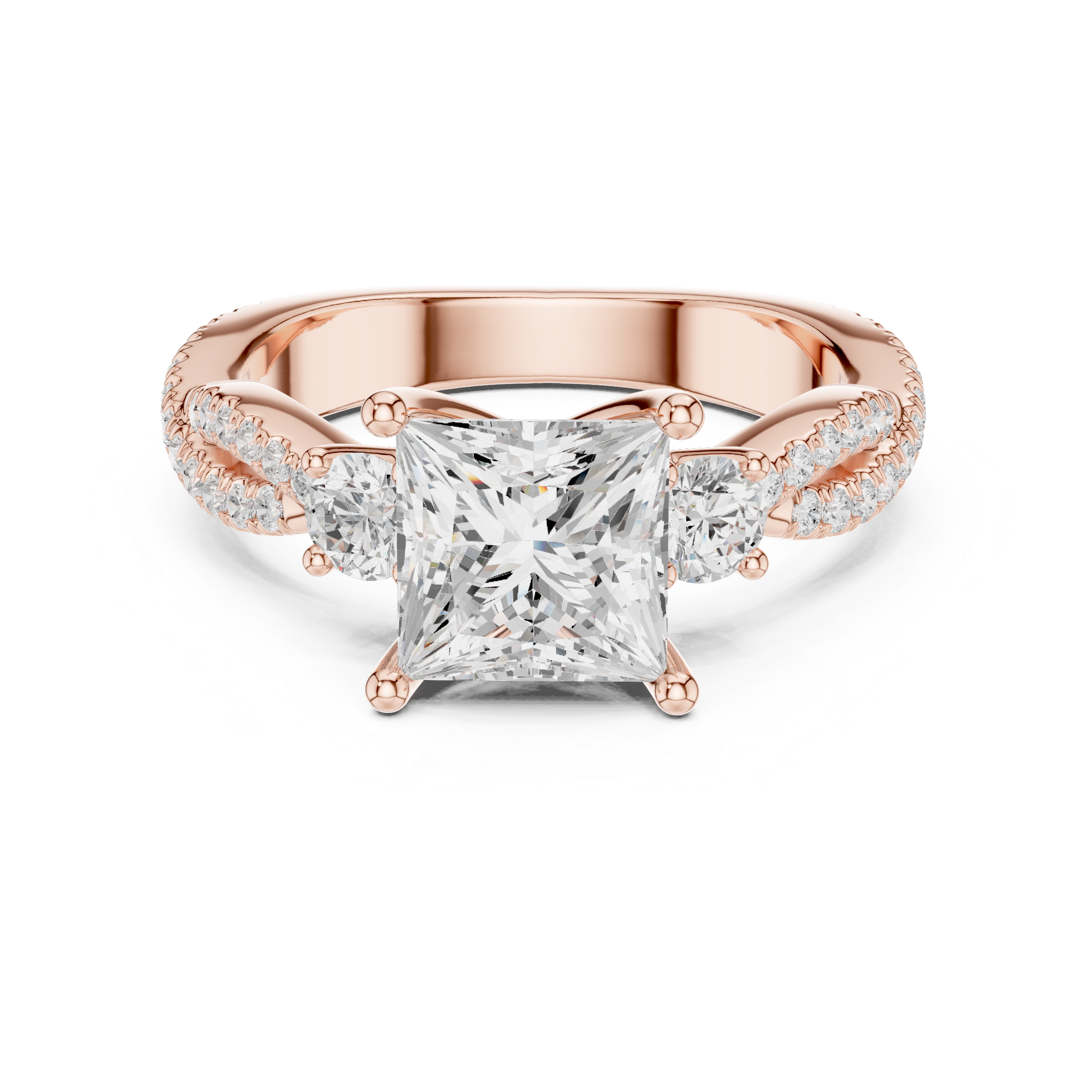 Princess Cut Diamond Twisted Pavé Engagement Ring