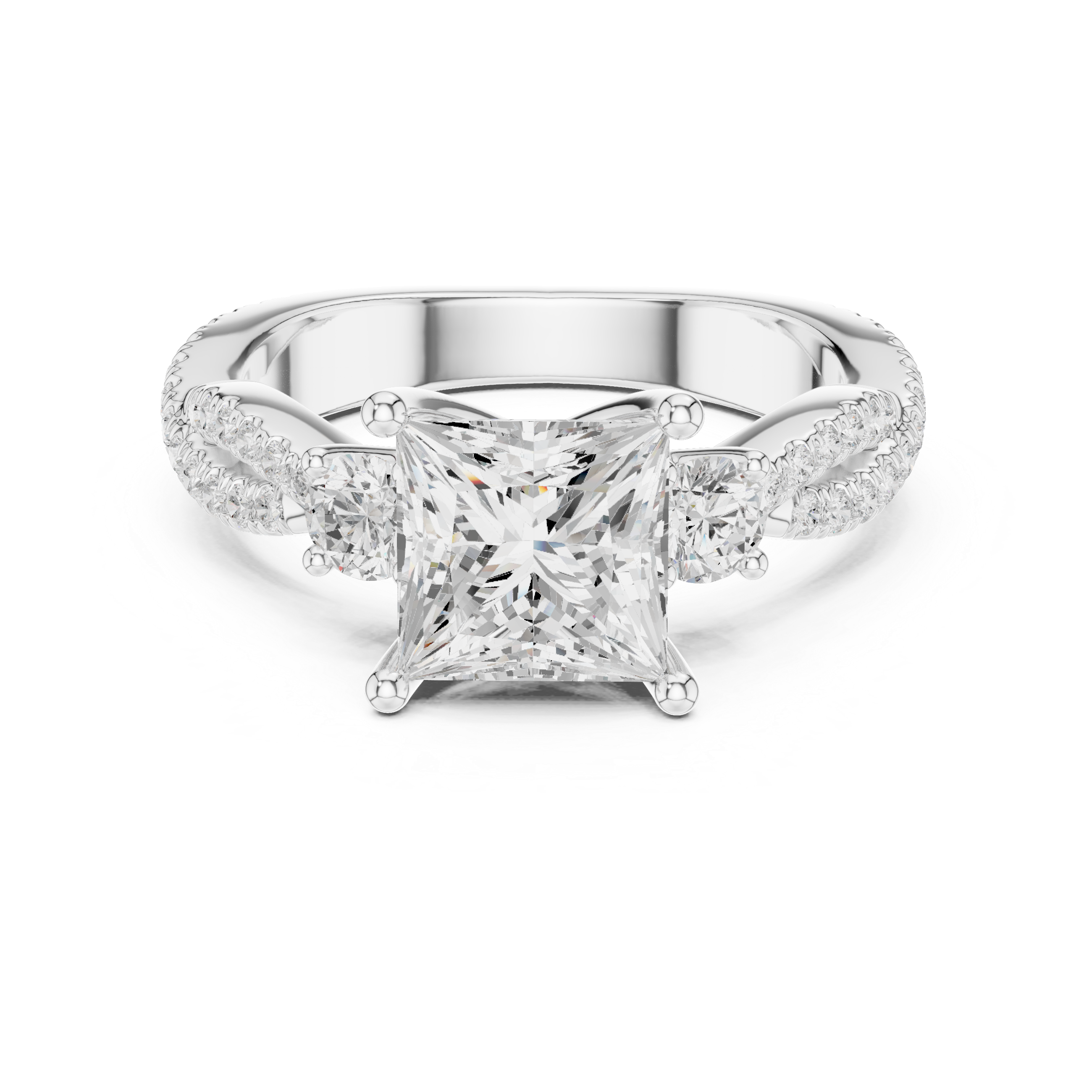 2.78 CT Princess Cut Three Stone Twisted Diamond Engagement Ring