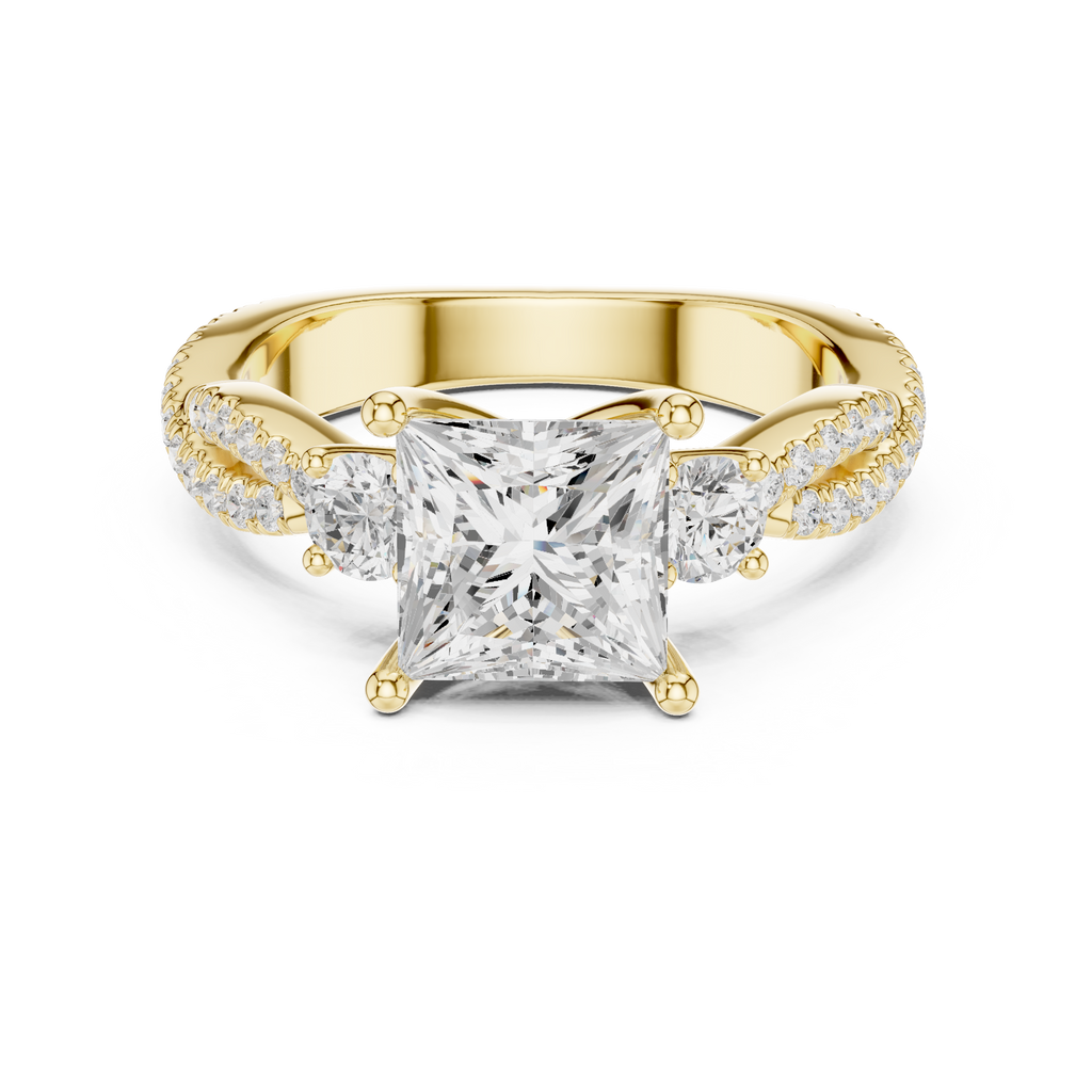 2.78 CT Princess Cut Three Stone Twisted Diamond Engagement Ring