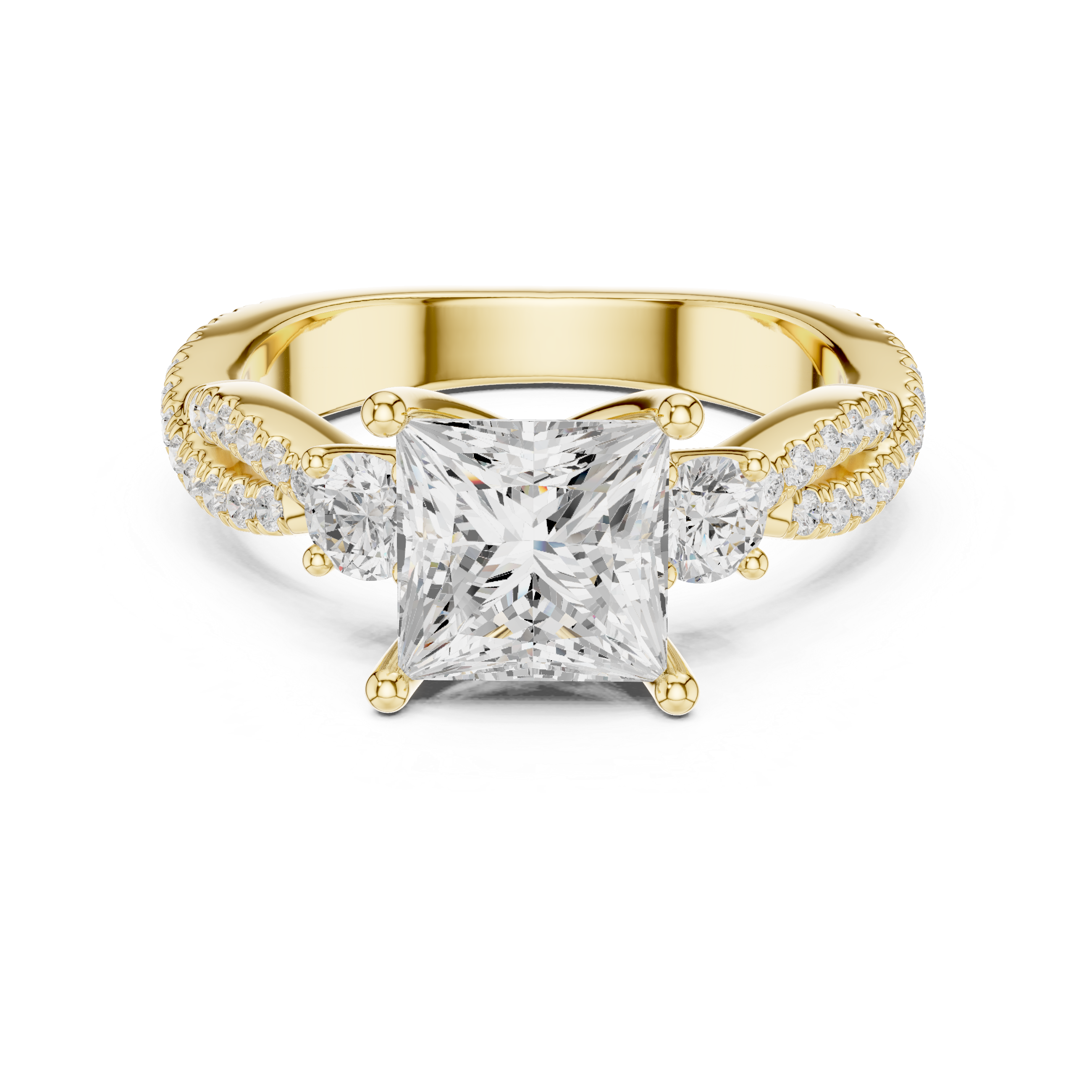 2.78 CT Princess Cut Three Stone Twisted Diamond Engagement Ring