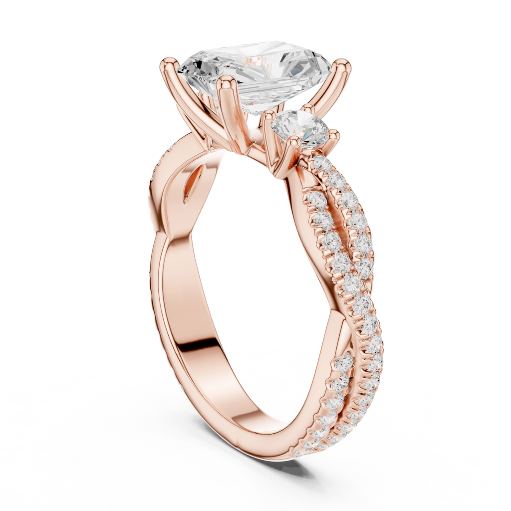Emerald Cut Diamond Twisted Pavé Engagement Ring