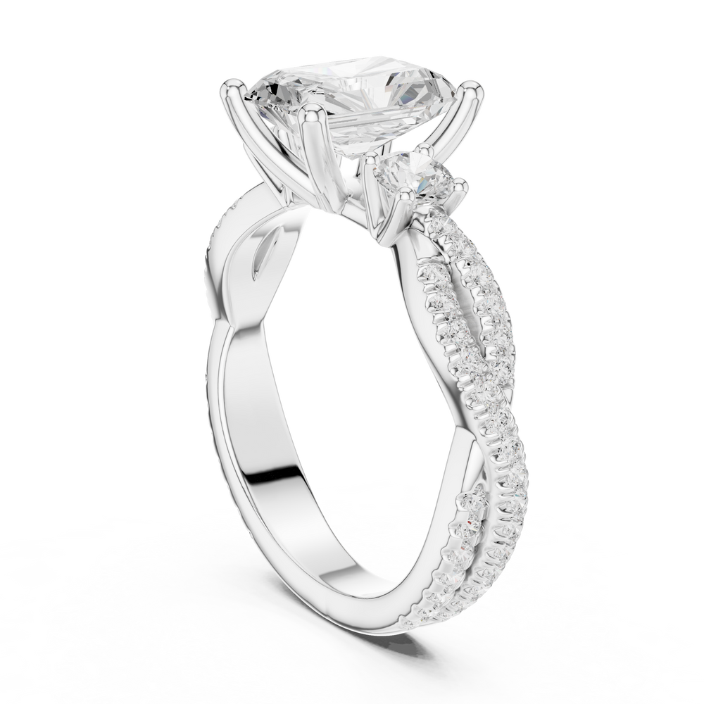 2.78 CT Emerald Cut Three Stone Twisted Diamond Engagement Ring