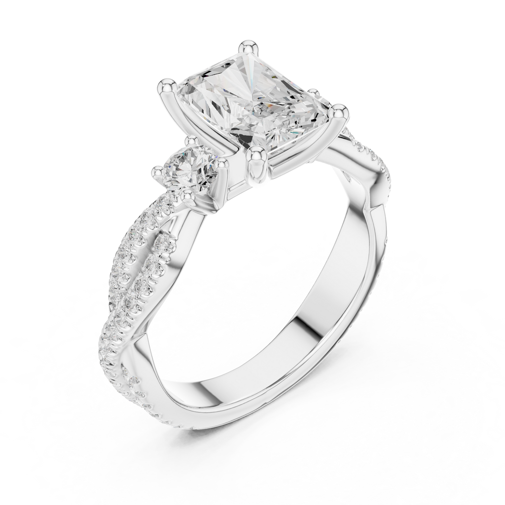 2.78 CT Emerald Cut Three Stone Twisted Diamond Engagement Ring