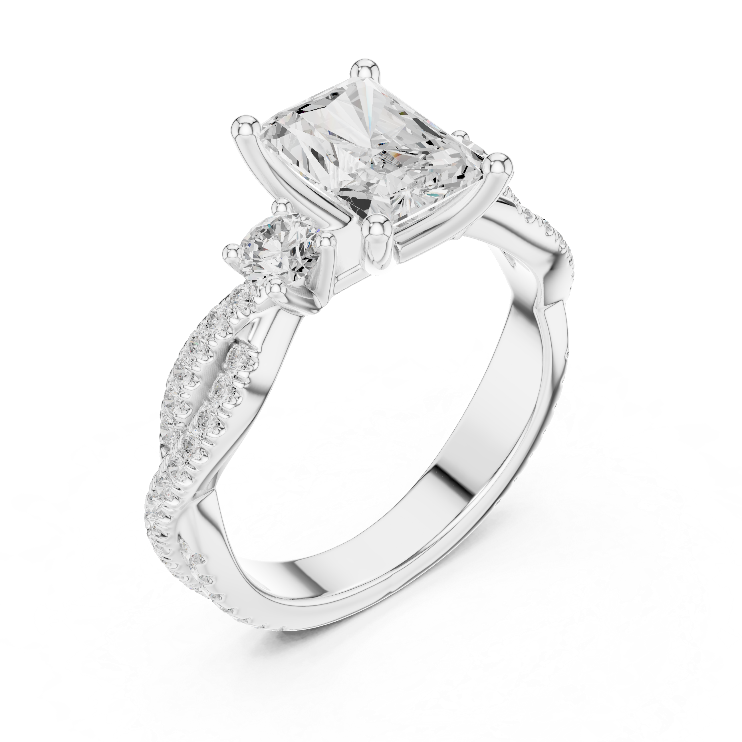 Emerald Cut Diamond Twisted Pavé Engagement Ring
