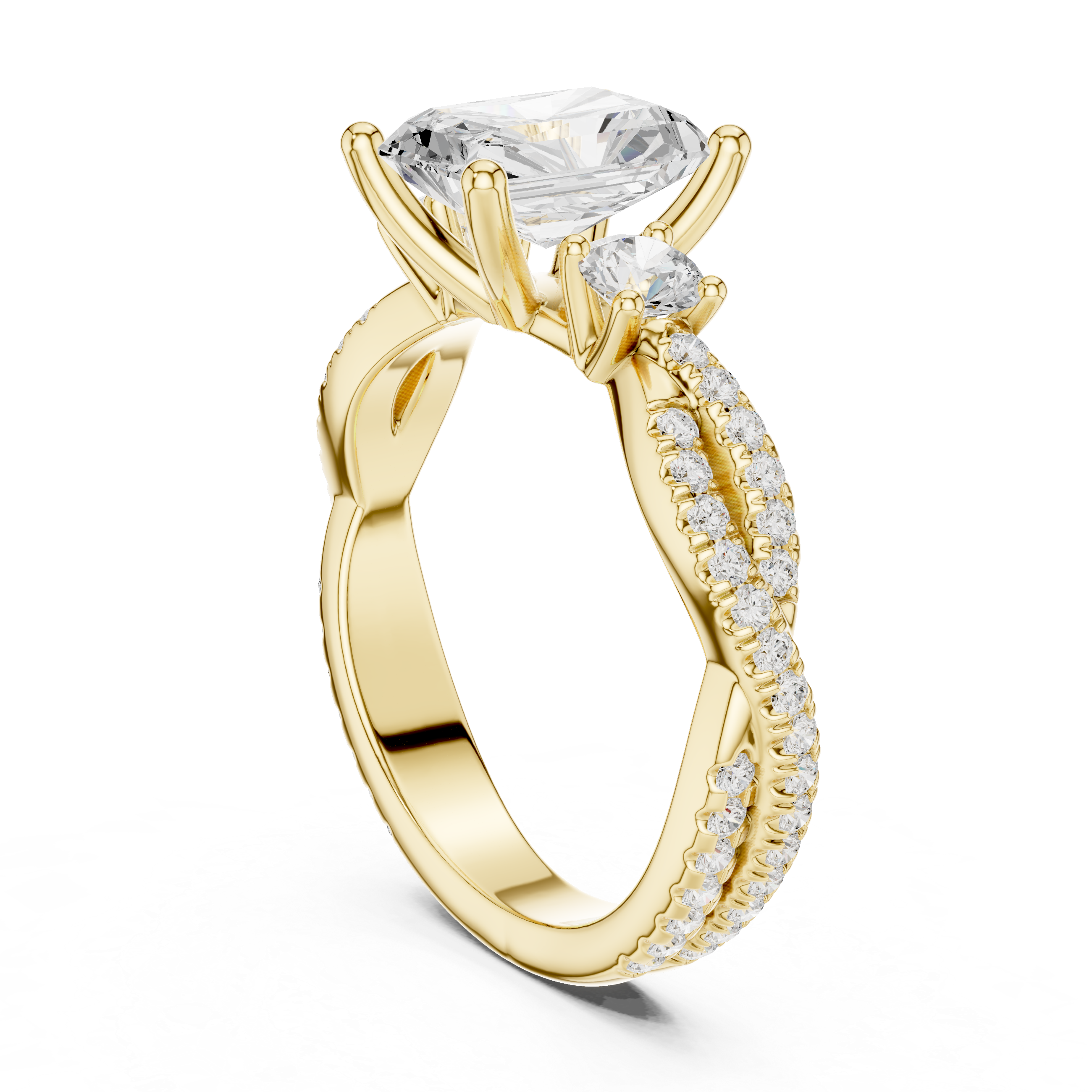 2.78 CT Emerald Cut Three Stone Twisted Diamond Engagement Ring