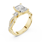 Emerald Cut Diamond Twisted Pavé Engagement Ring