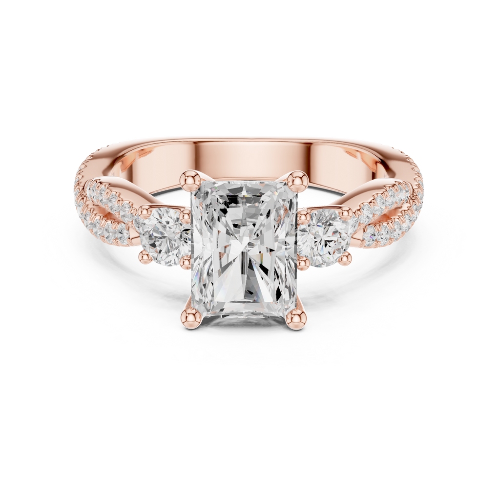 2.78 CT Emerald Cut Three Stone Twisted Diamond Engagement Ring