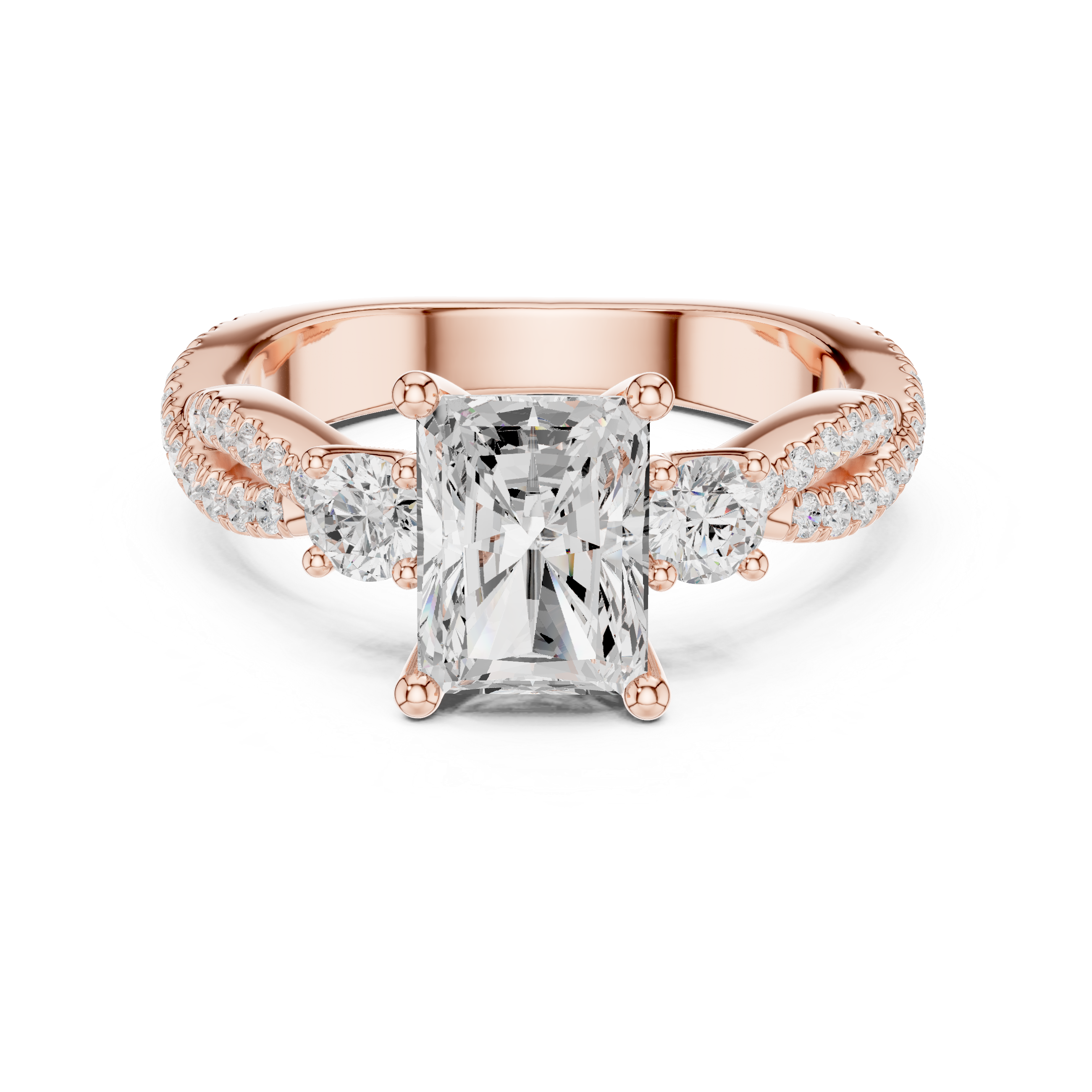 2.78 CT Emerald Cut Three Stone Twisted Diamond Engagement Ring