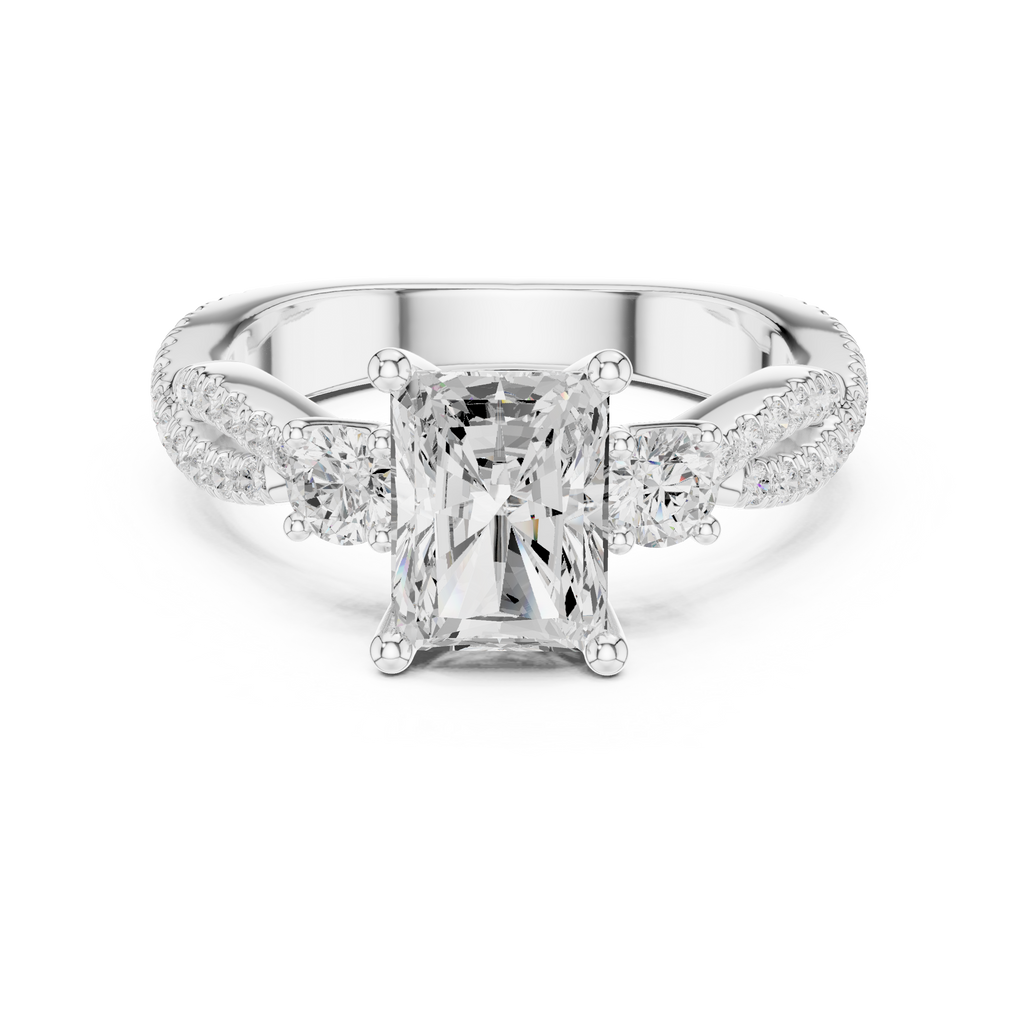 2.78 CT Emerald Cut Three Stone Twisted Diamond Engagement Ring