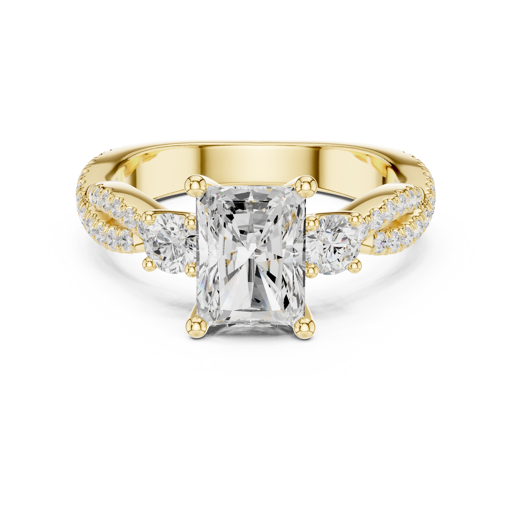 2.78 CT Emerald Cut Three Stone Twisted Diamond Engagement Ring
