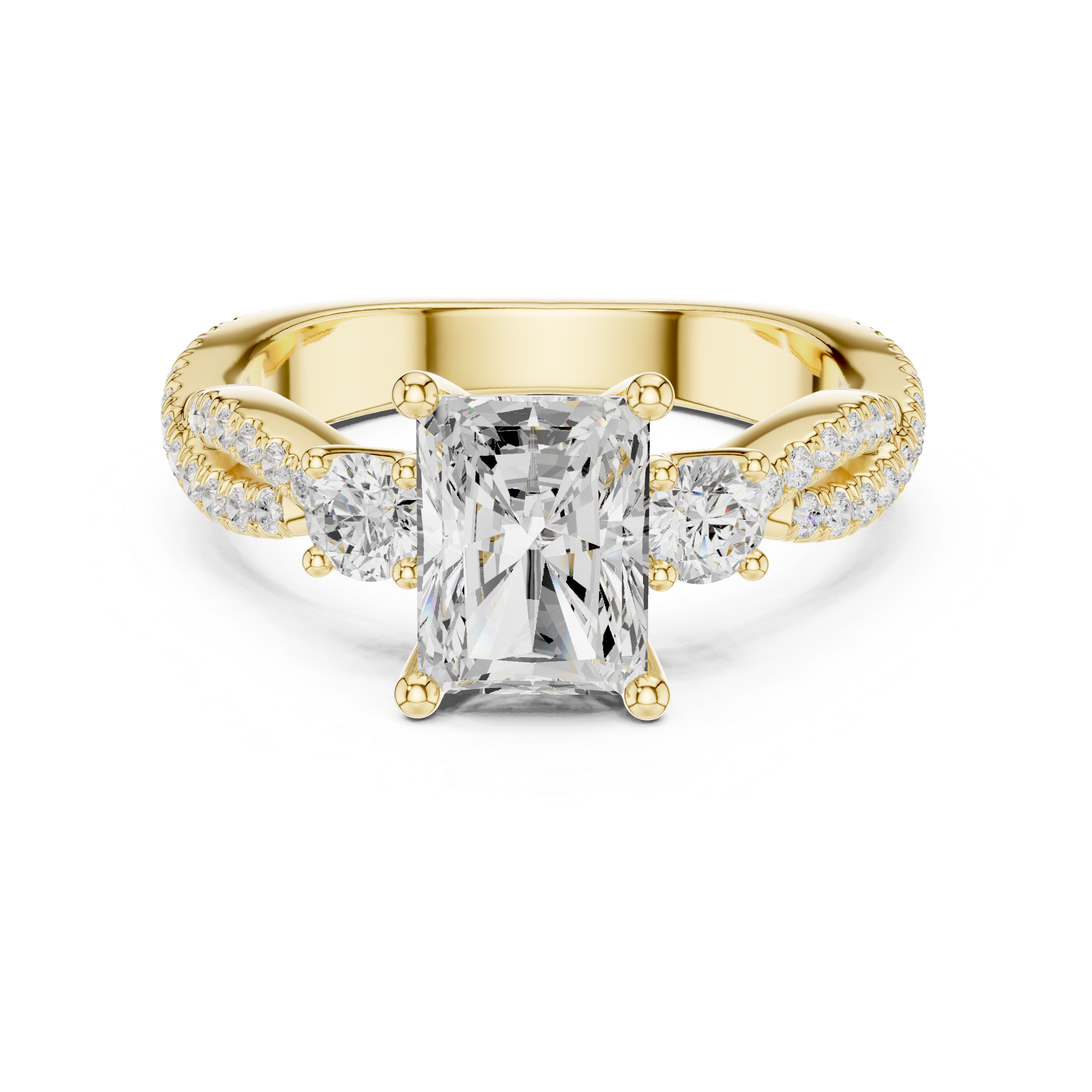 2.78 CT Emerald Cut Three Stone Twisted Diamond Engagement Ring