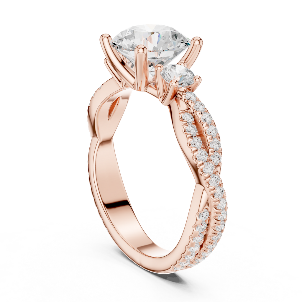 2.78 CT Round Cut Three Stone Twisted Pavé Diamond Engagement Ring