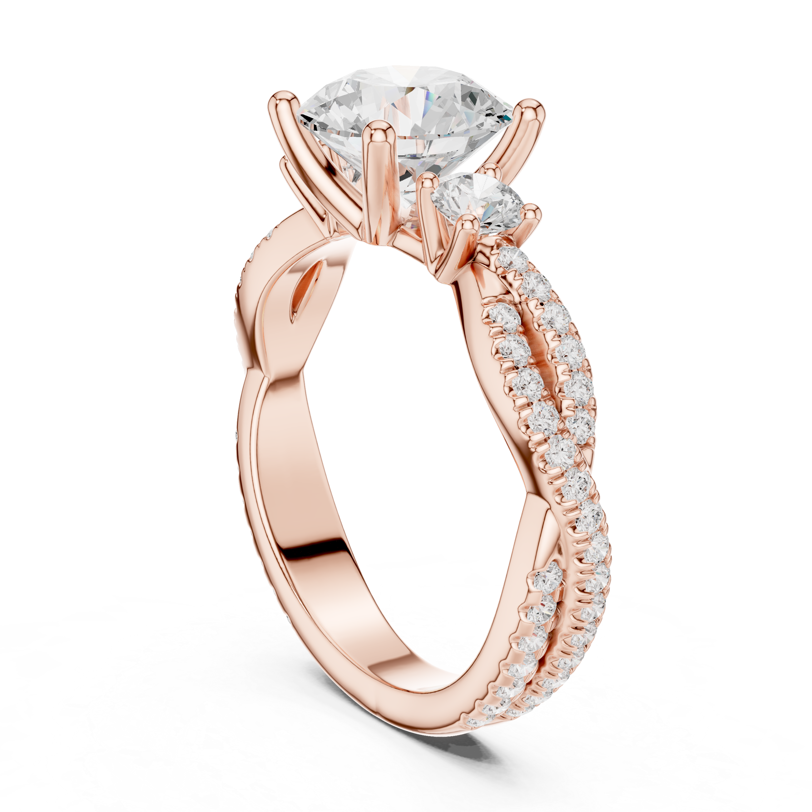 Round Diamond Twisted Pavé Engagement Ring
