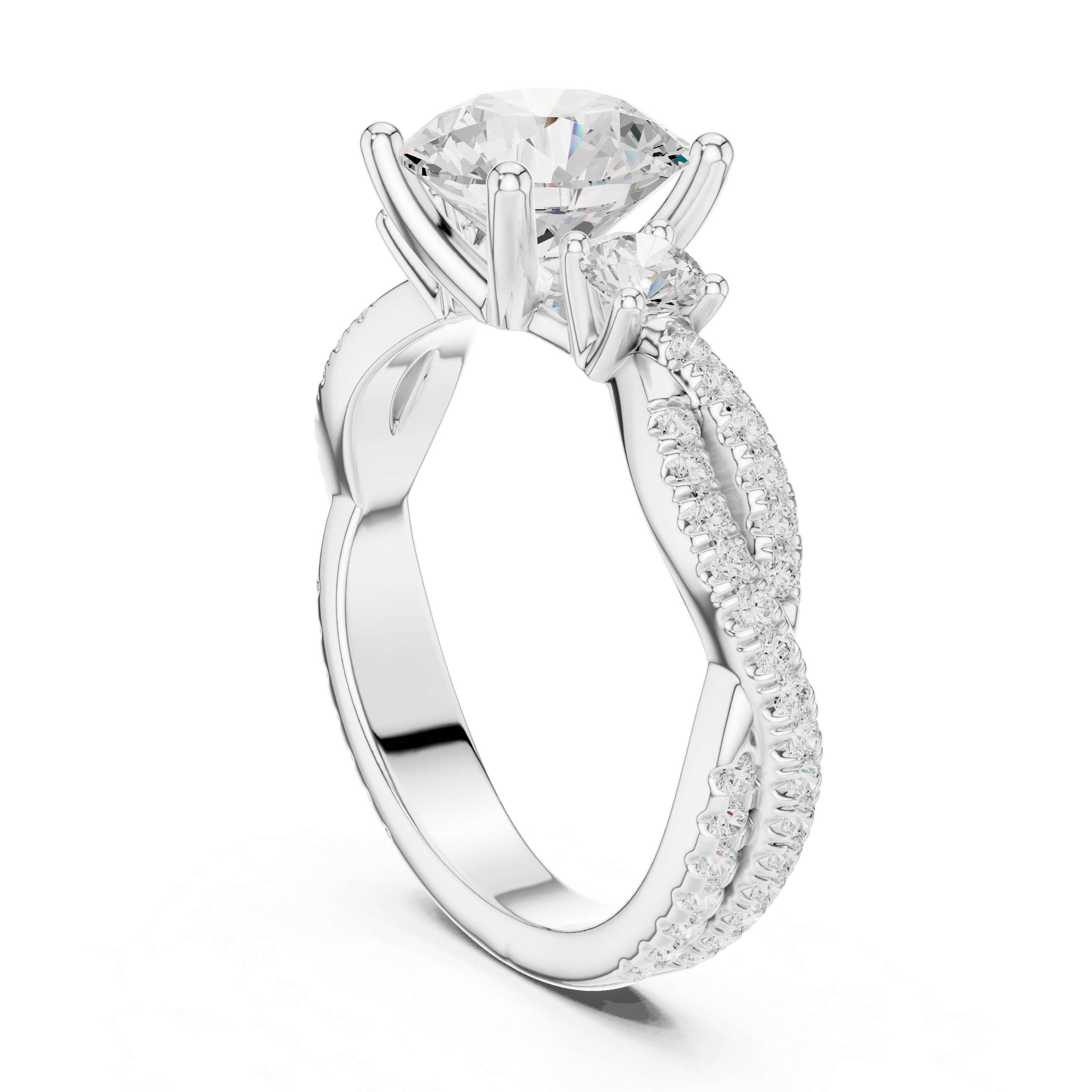 Round Diamond Twisted Pavé Engagement Ring