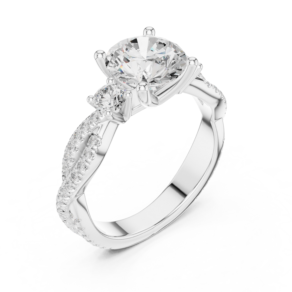 Round Diamond Twisted Pavé Engagement Ring