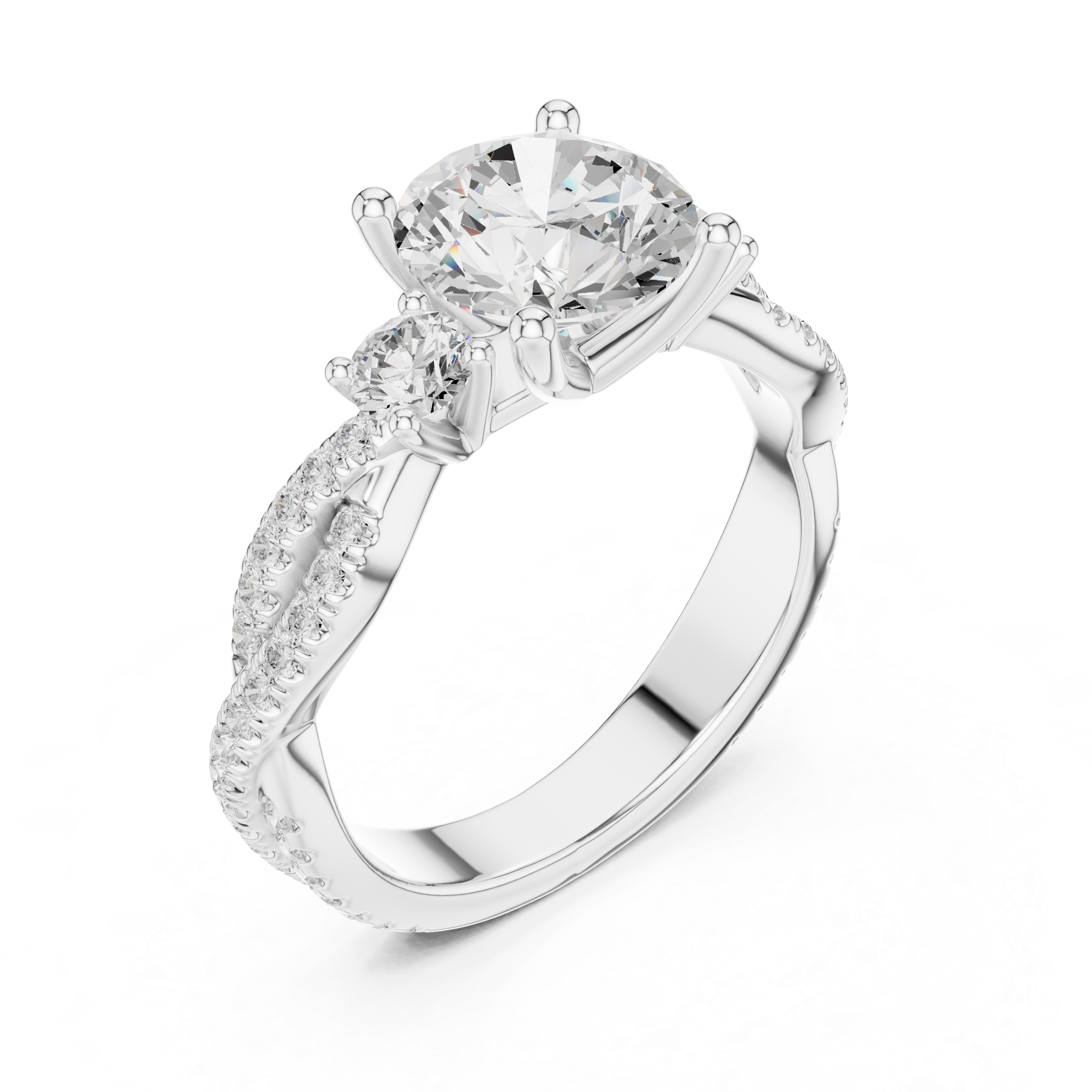 Round Diamond Twisted Pavé Engagement Ring