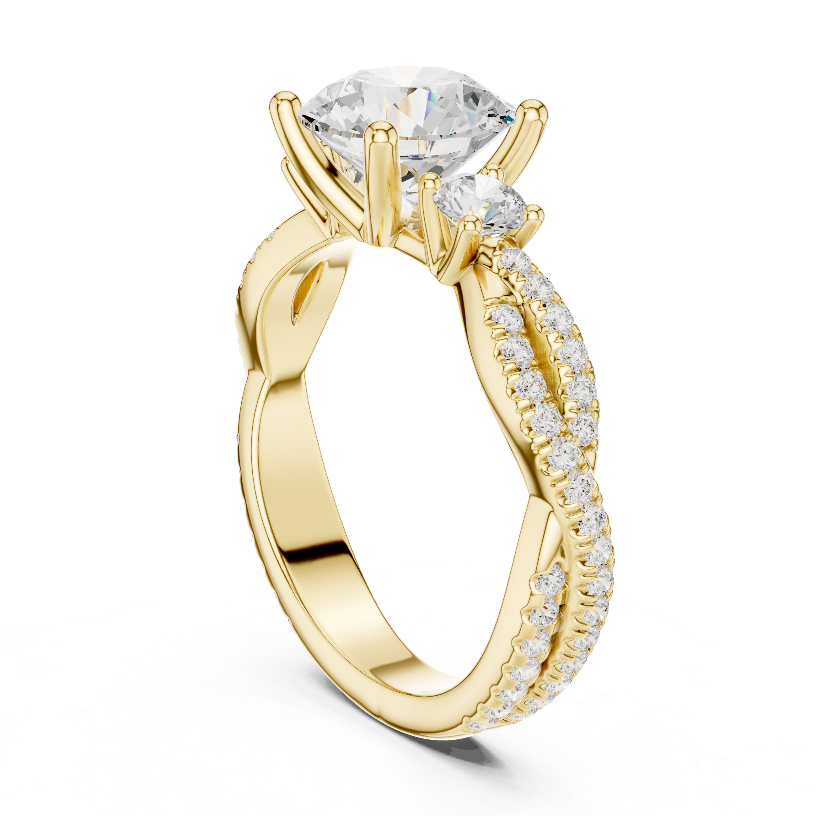 2.78 CT Round Cut Three Stone Twisted Pavé Diamond Engagement Ring