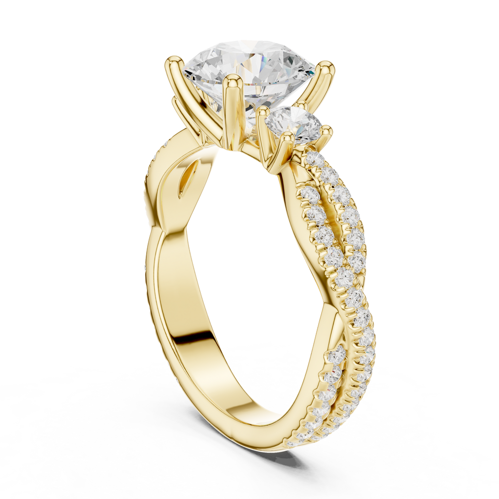 Round Diamond Twisted Pavé Engagement Ring