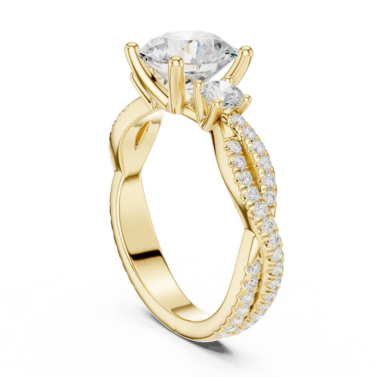 Round Diamond Twisted Pavé Engagement Ring, extra angle — Jewelix Atelier