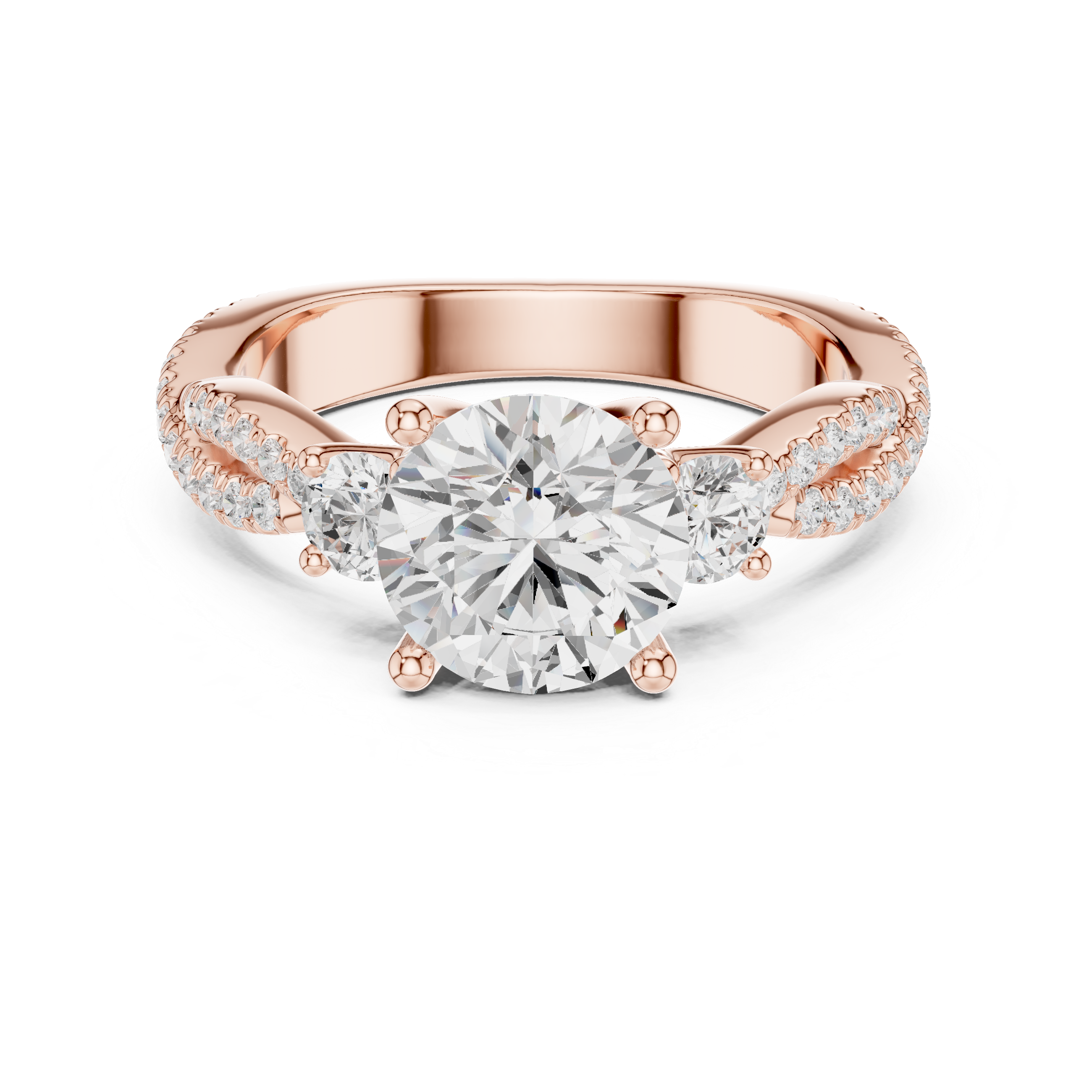 2.78 CT Round Cut Three Stone Twisted Pavé Diamond Engagement Ring
