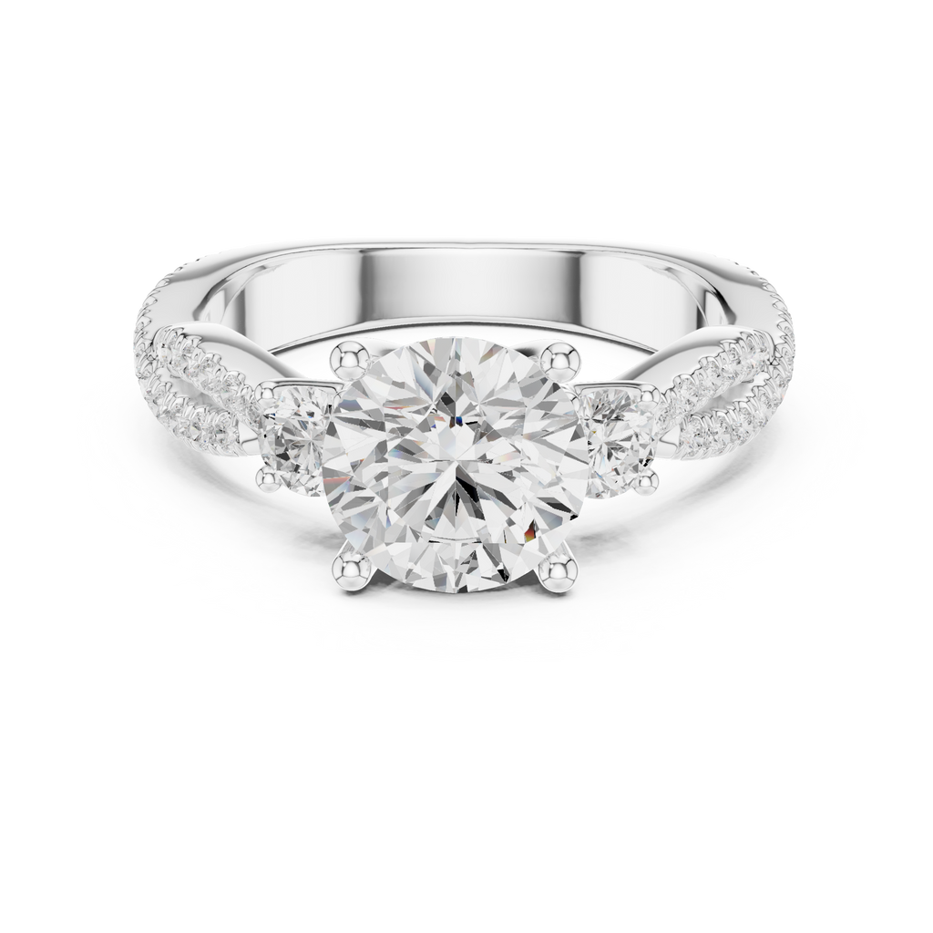 2.78 CT Round Cut Three Stone Twisted Pavé Diamond Engagement Ring