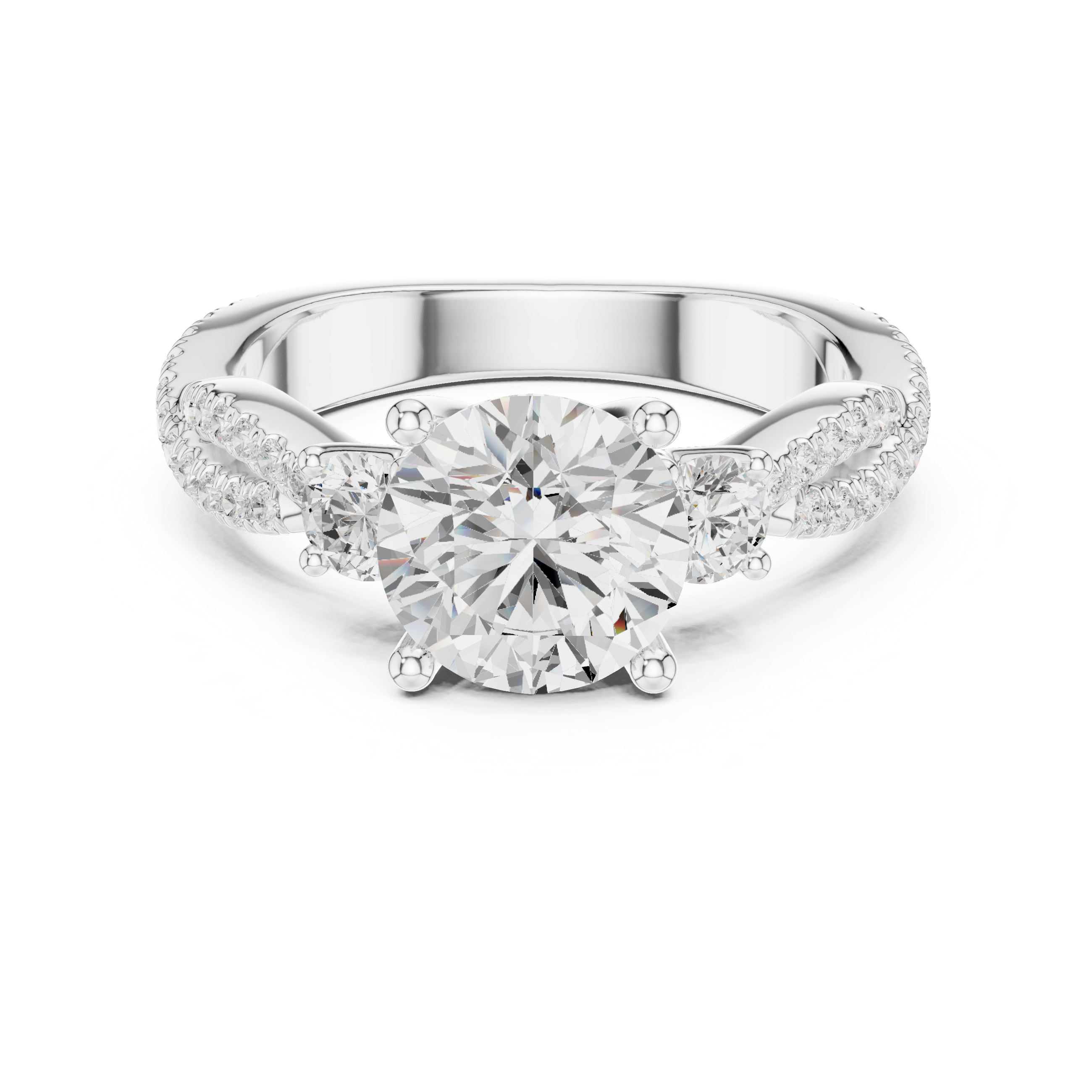2.78 CT Round Cut Three Stone Twisted Pavé Diamond Engagement Ring