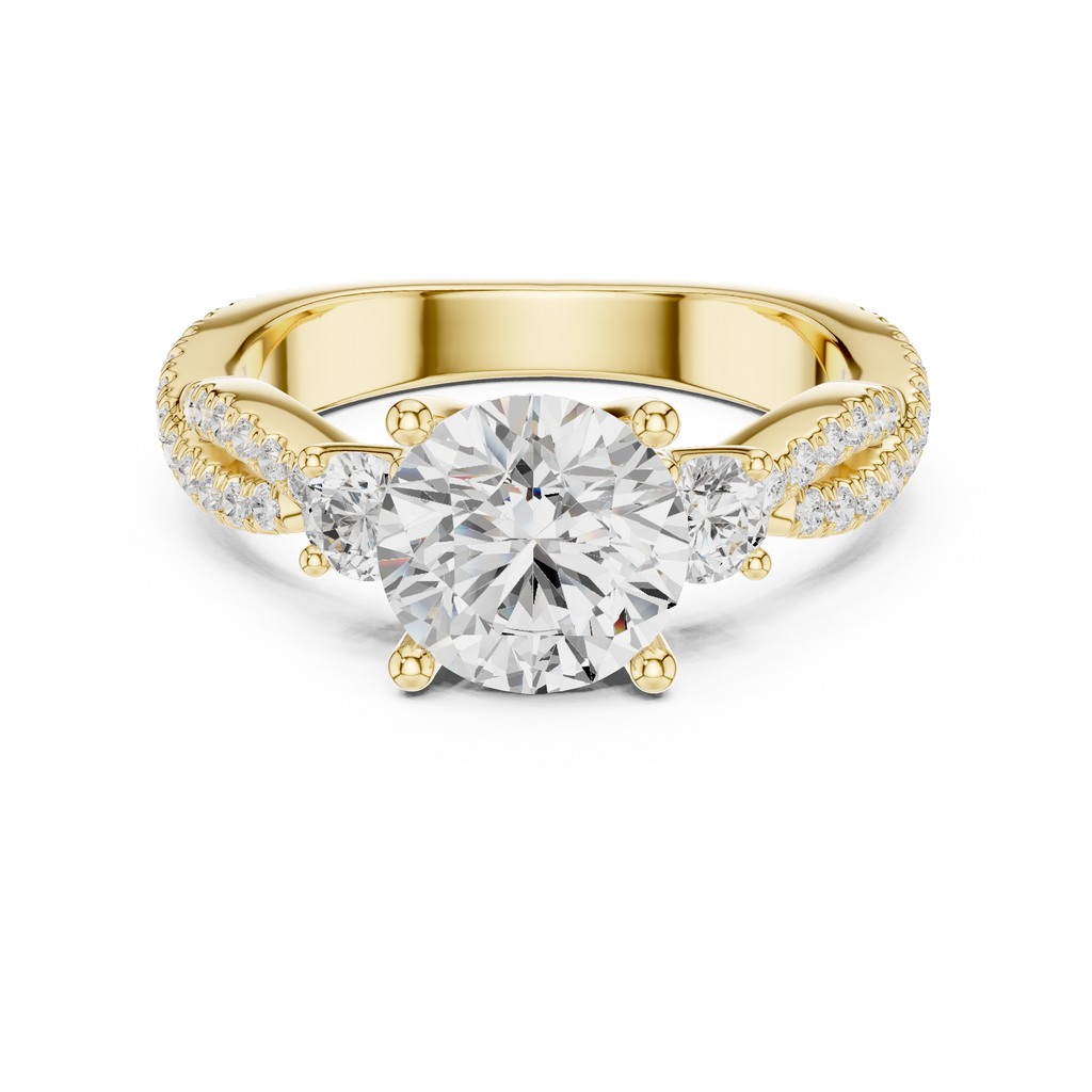 2.78 CT Round Cut Three Stone Twisted Pavé Diamond Engagement Ring