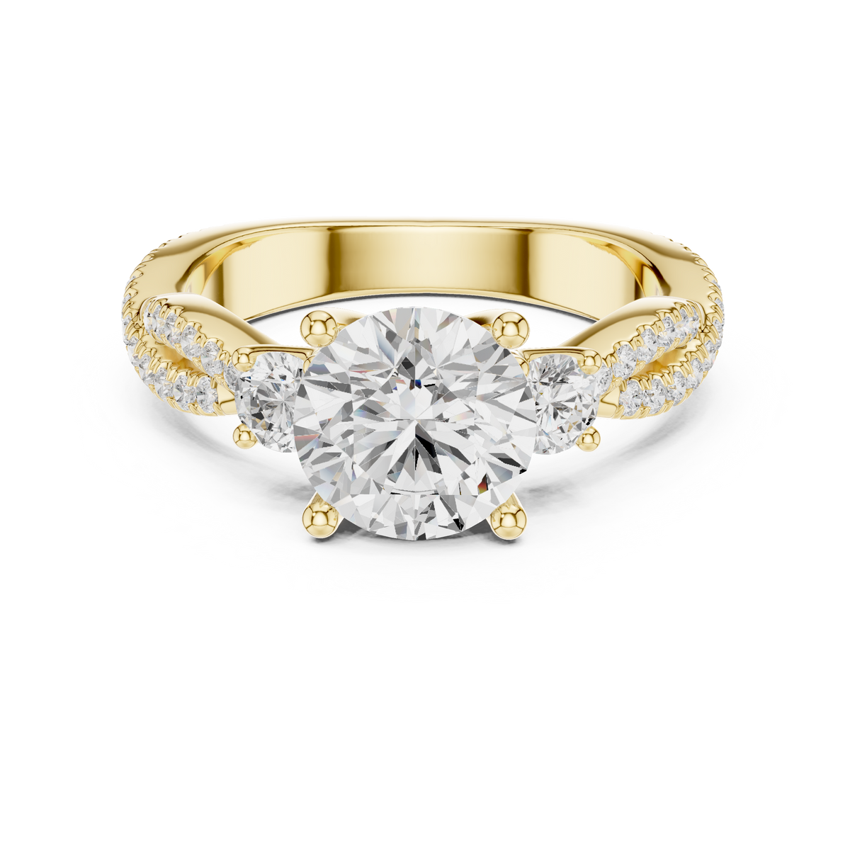Round Cut Three Stone Twisted Pavé Diamond Engagement Ring – view 9 of 12, lab grown diamond ring | Jewelix Atelier