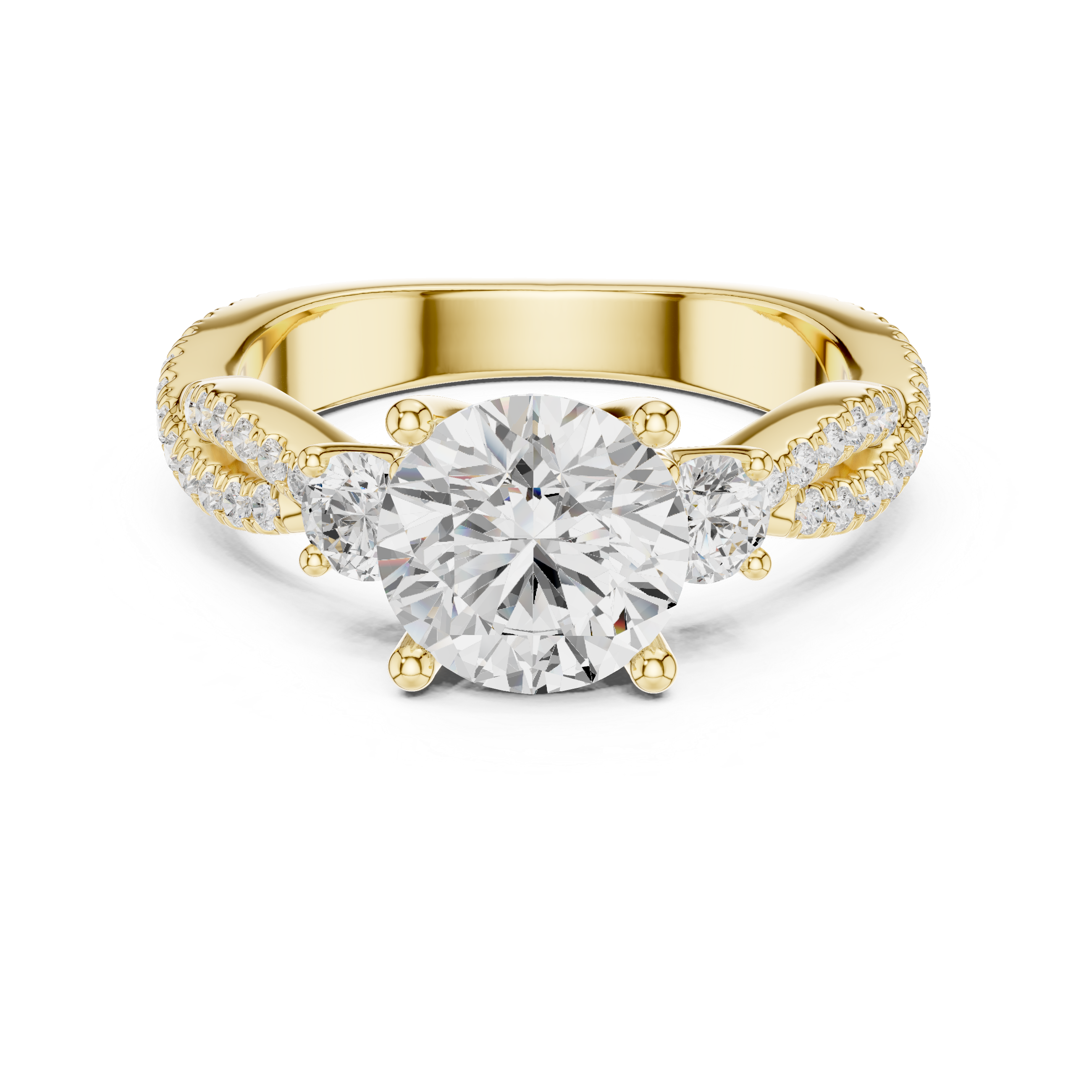 2.78 CT Round Cut Three Stone Twisted Pavé Diamond Engagement Ring