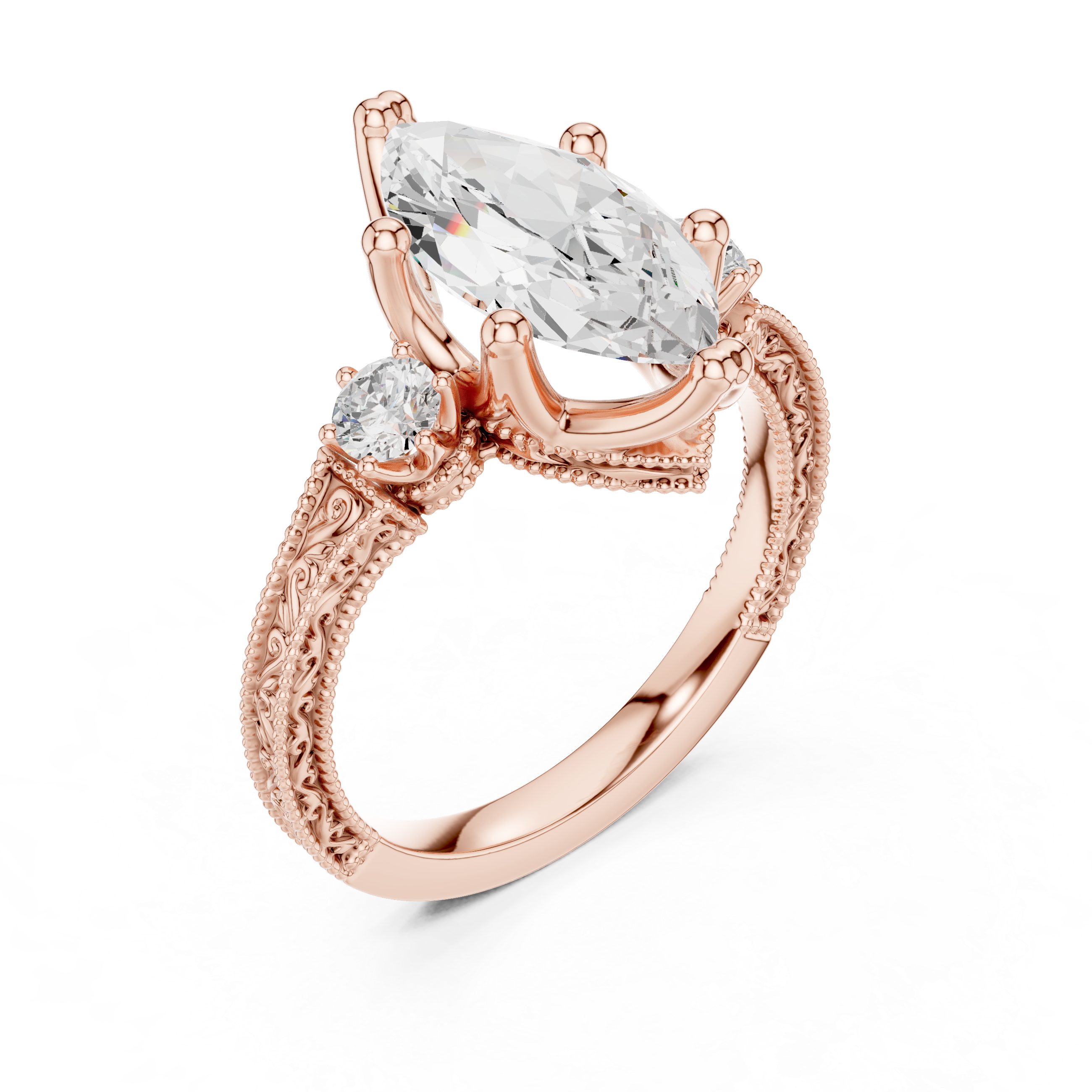 2.80 CT Marquise Diamond Three Stone Vintage Engagement Ring
