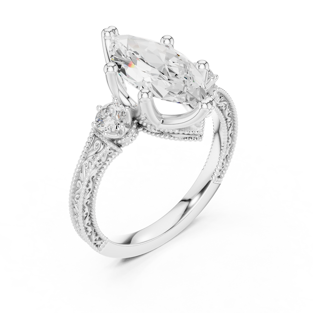 2.80 CT Marquise Diamond Three Stone Vintage Engagement Ring