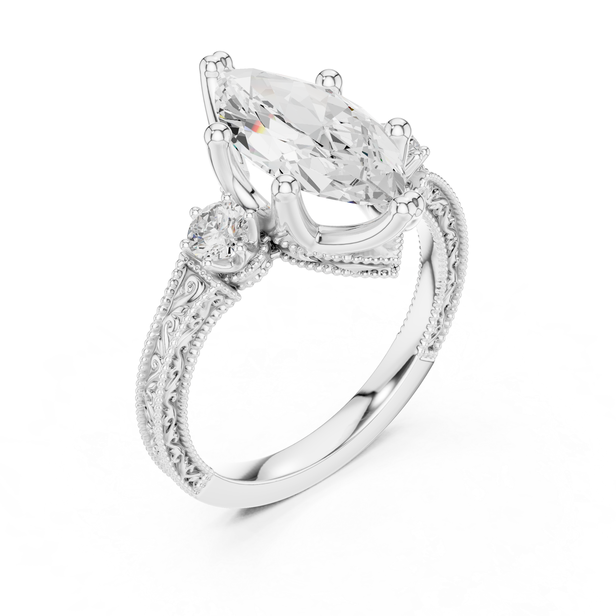 2.80 CT Marquise Diamond Three Stone Vintage Engagement Ring