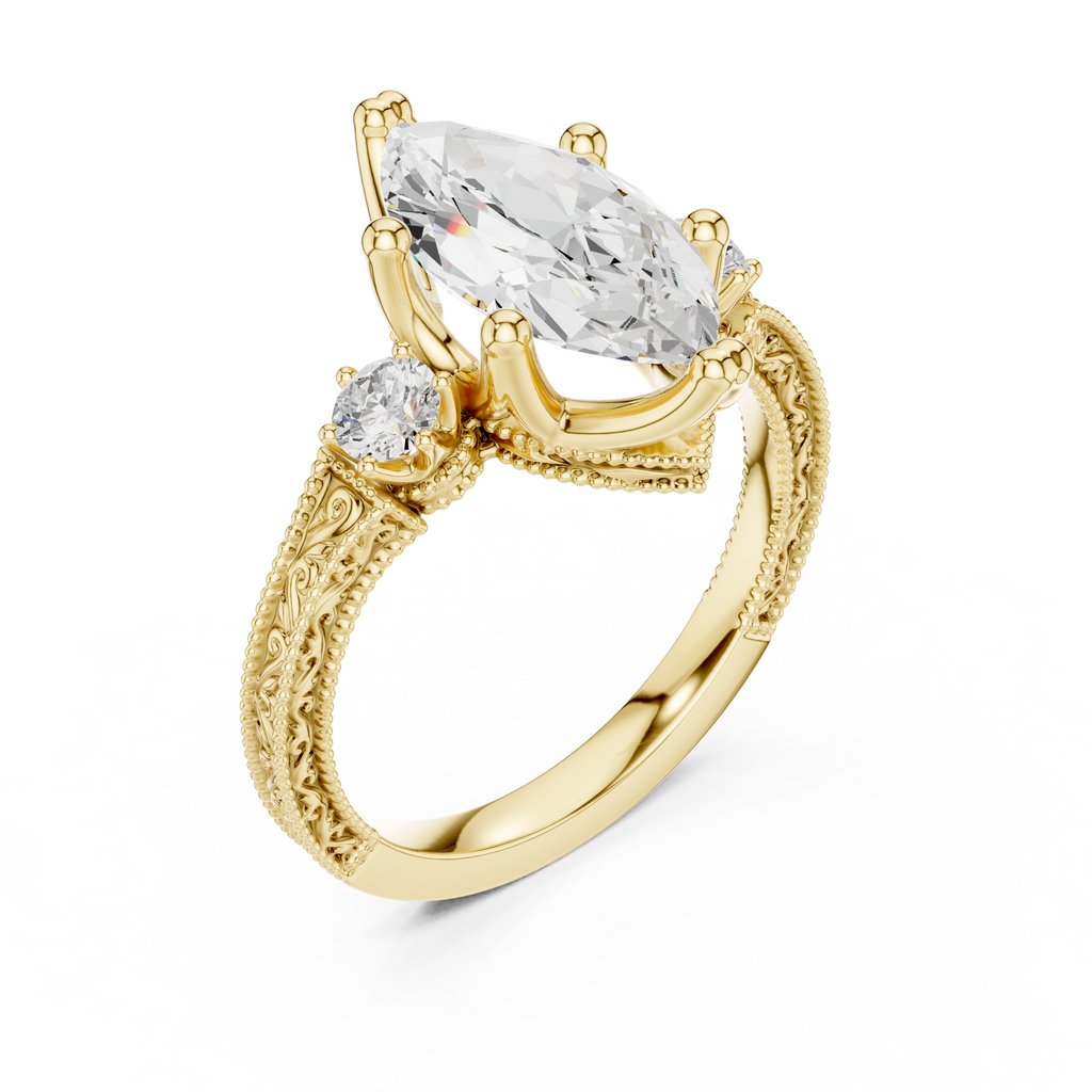 2.80 CT Marquise Diamond Three Stone Vintage Engagement Ring