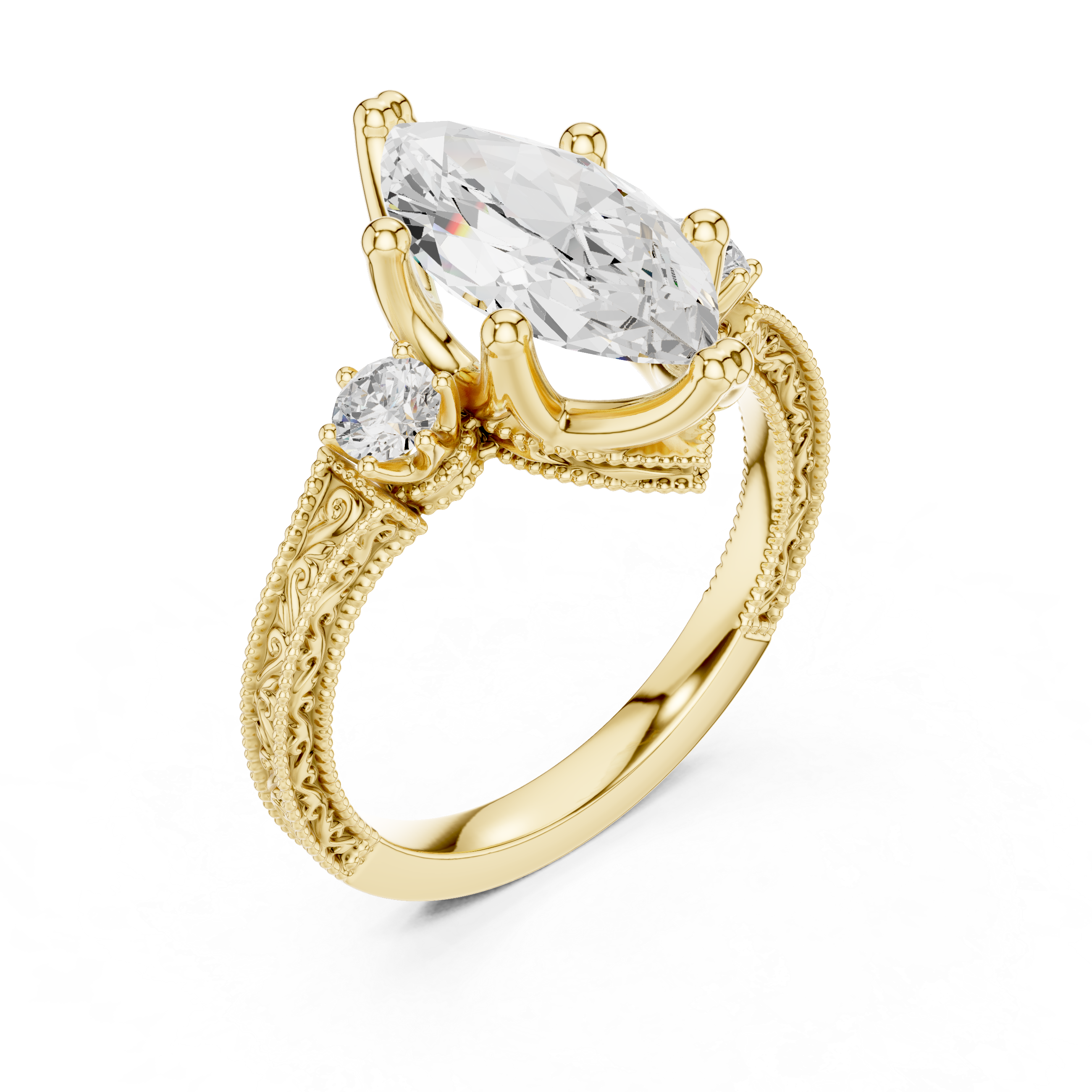 2.80 CT Marquise Diamond Three Stone Vintage Engagement Ring
