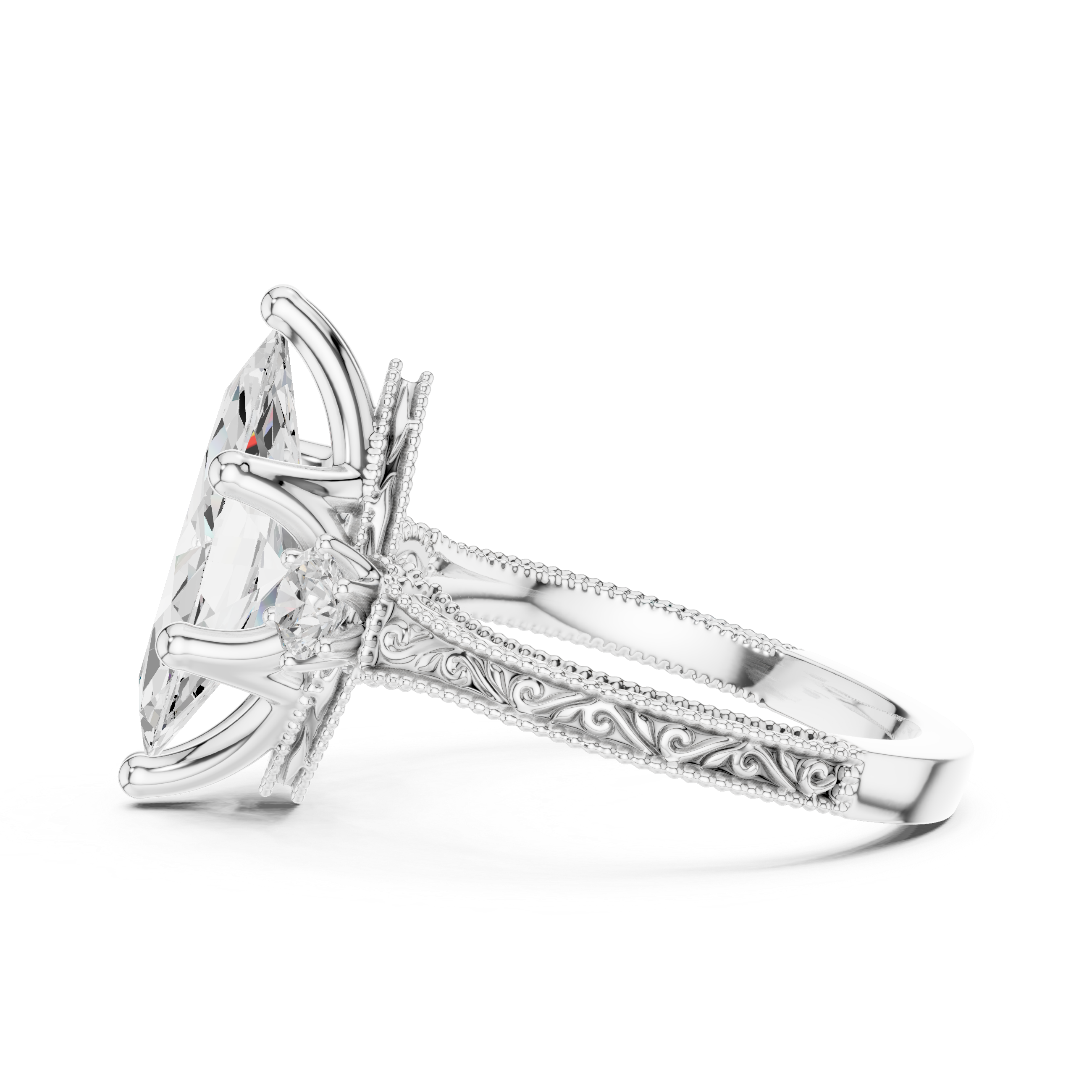 2.80 CT Marquise Diamond Three Stone Vintage Engagement Ring