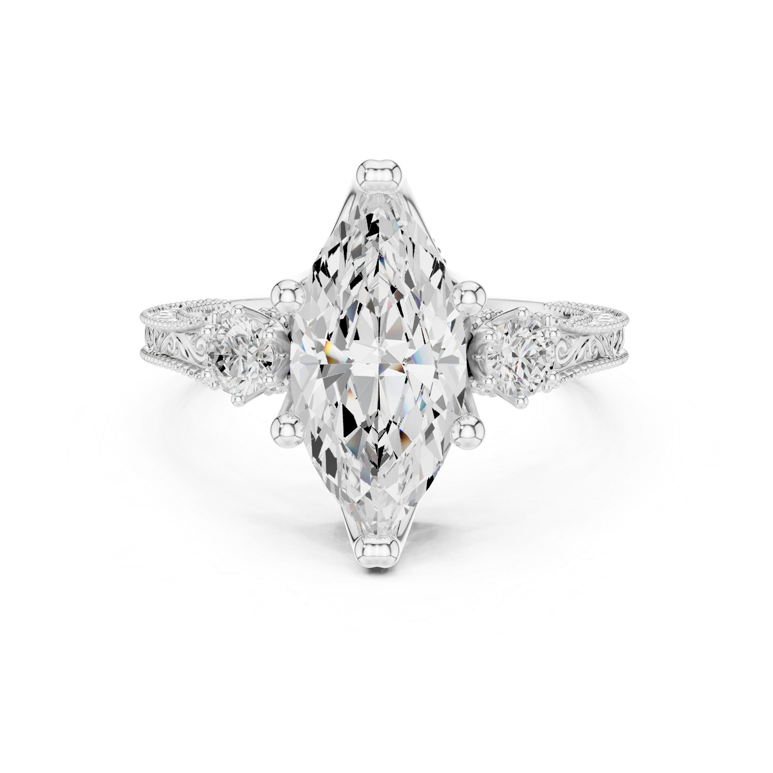 2.80 CT Marquise Diamond Three Stone Vintage Engagement Ring