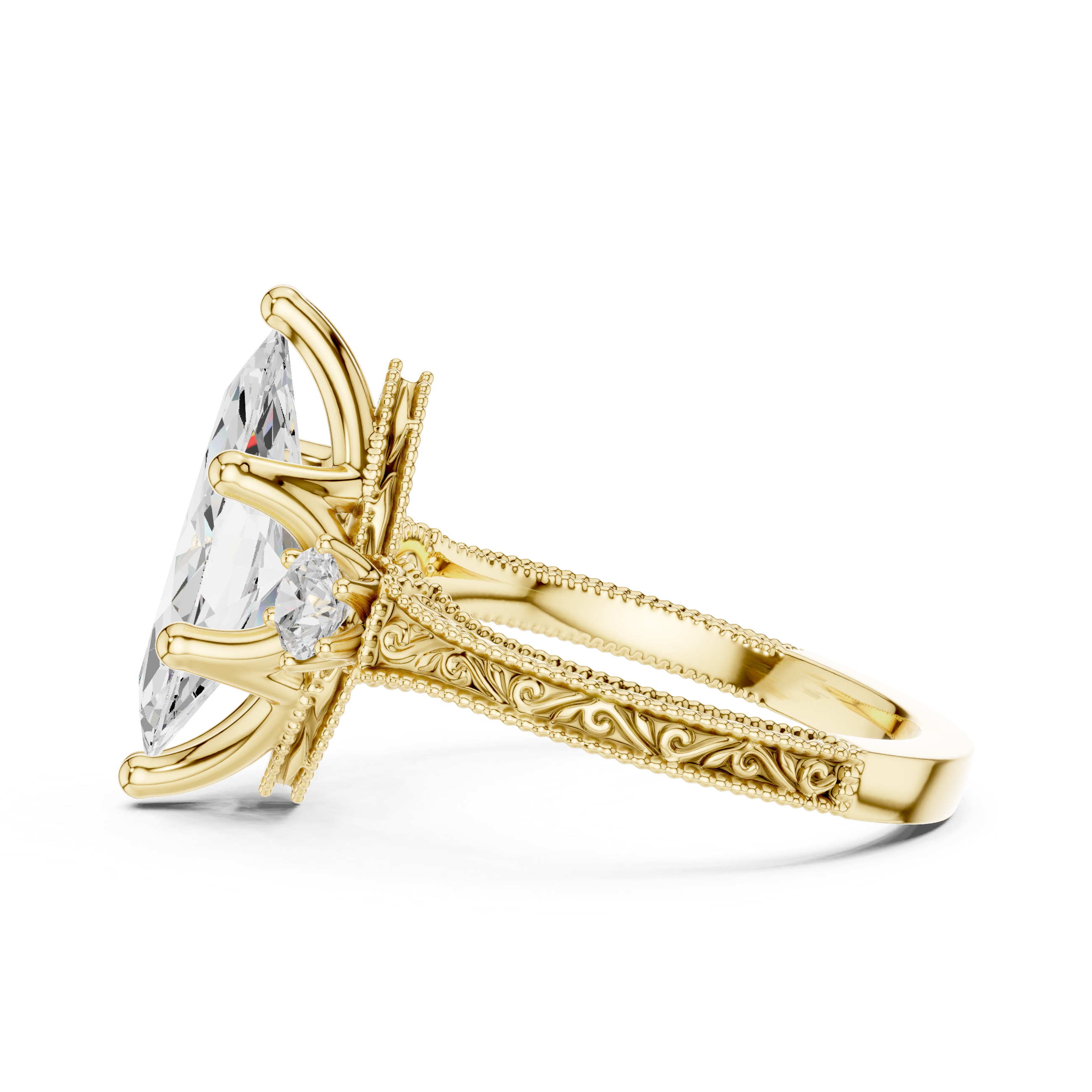 2.80 CT Marquise Diamond Three Stone Vintage Engagement Ring