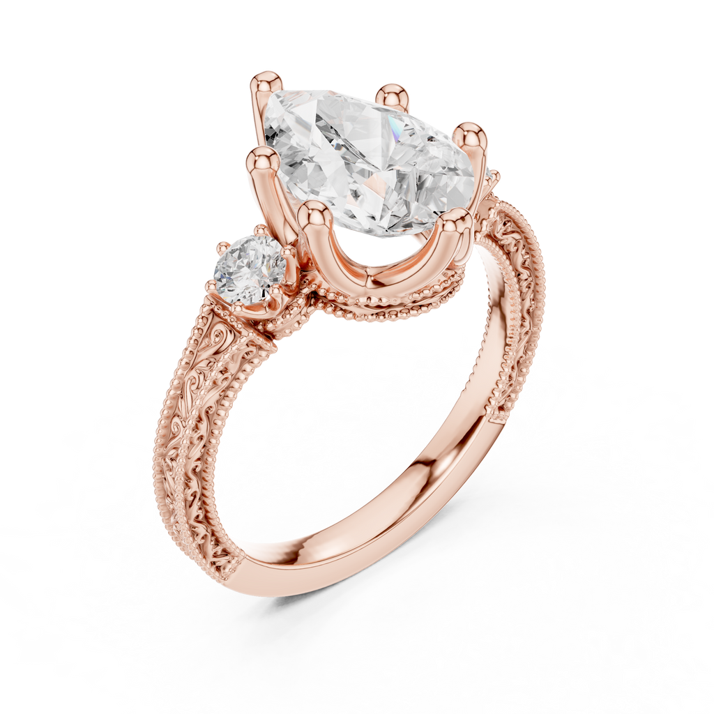 2.80 CT Pear Diamond Three Stone Vintage Engagement Ring