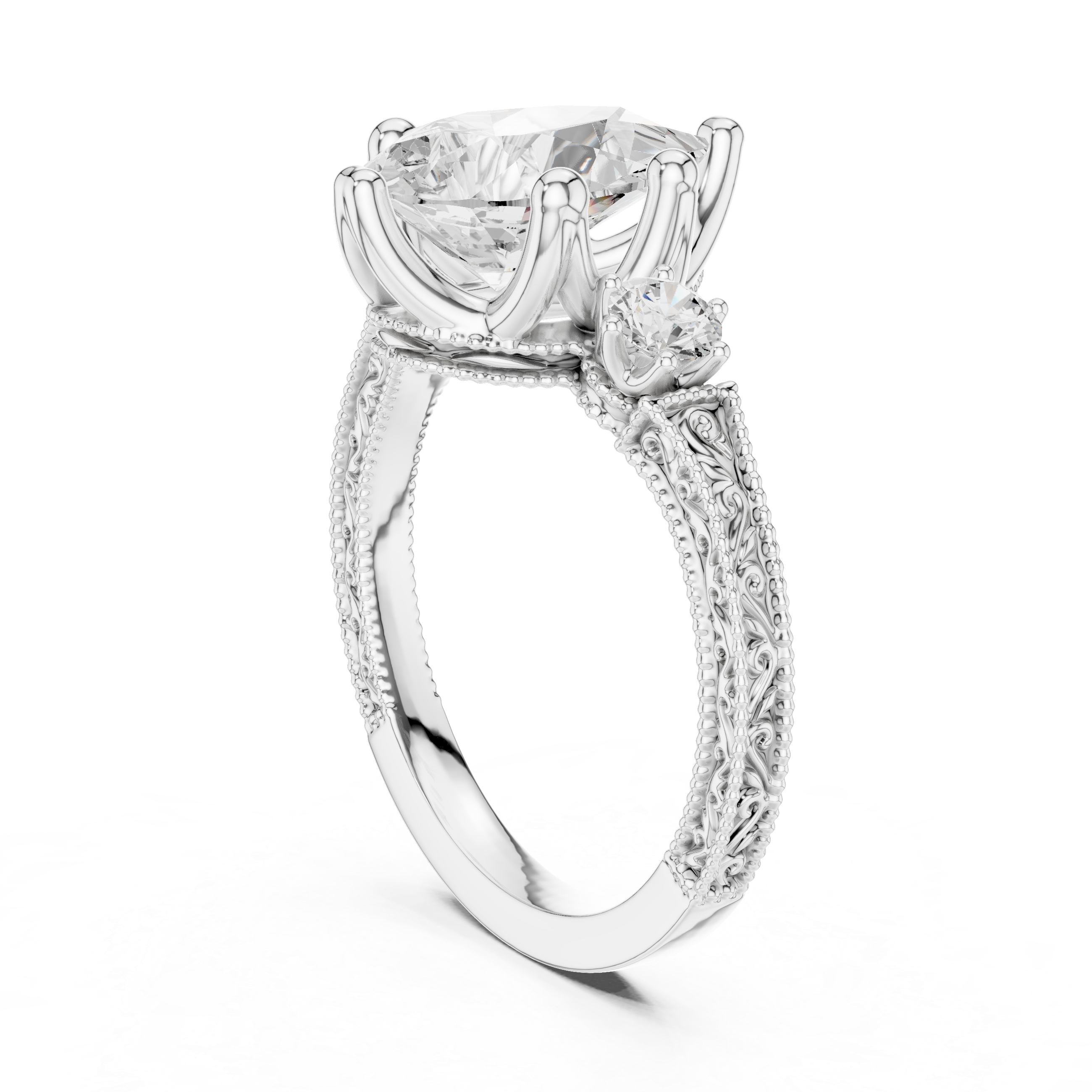 2.80 CT Pear Diamond Three Stone Vintage Engagement Ring