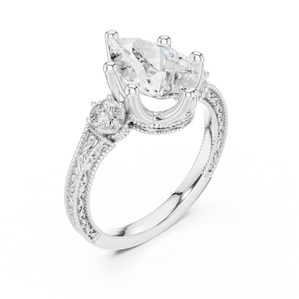 2.80 CT Pear Diamond Three Stone Vintage Engagement Ring