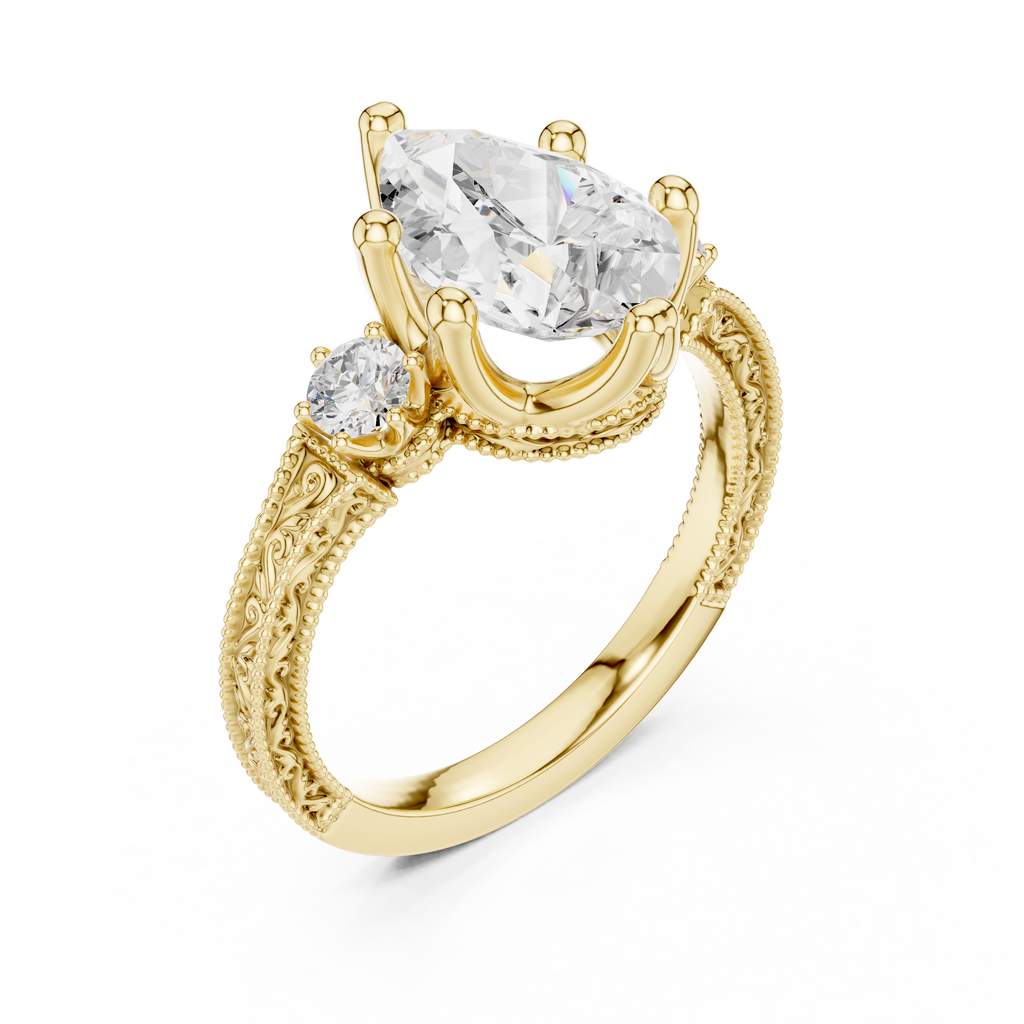 2.80 CT Pear Diamond Three Stone Vintage Engagement Ring