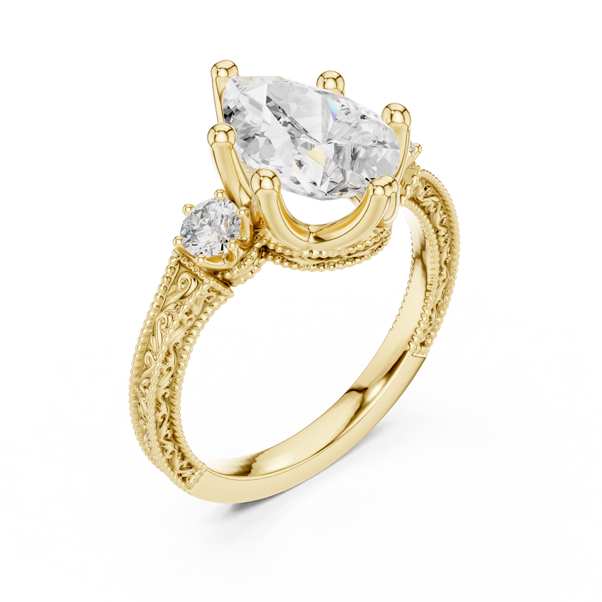 Pear Diamond Three Stone Vintage Engagement Ring – view 11 of 12, lab grown diamond ring | Jewelix Atelier